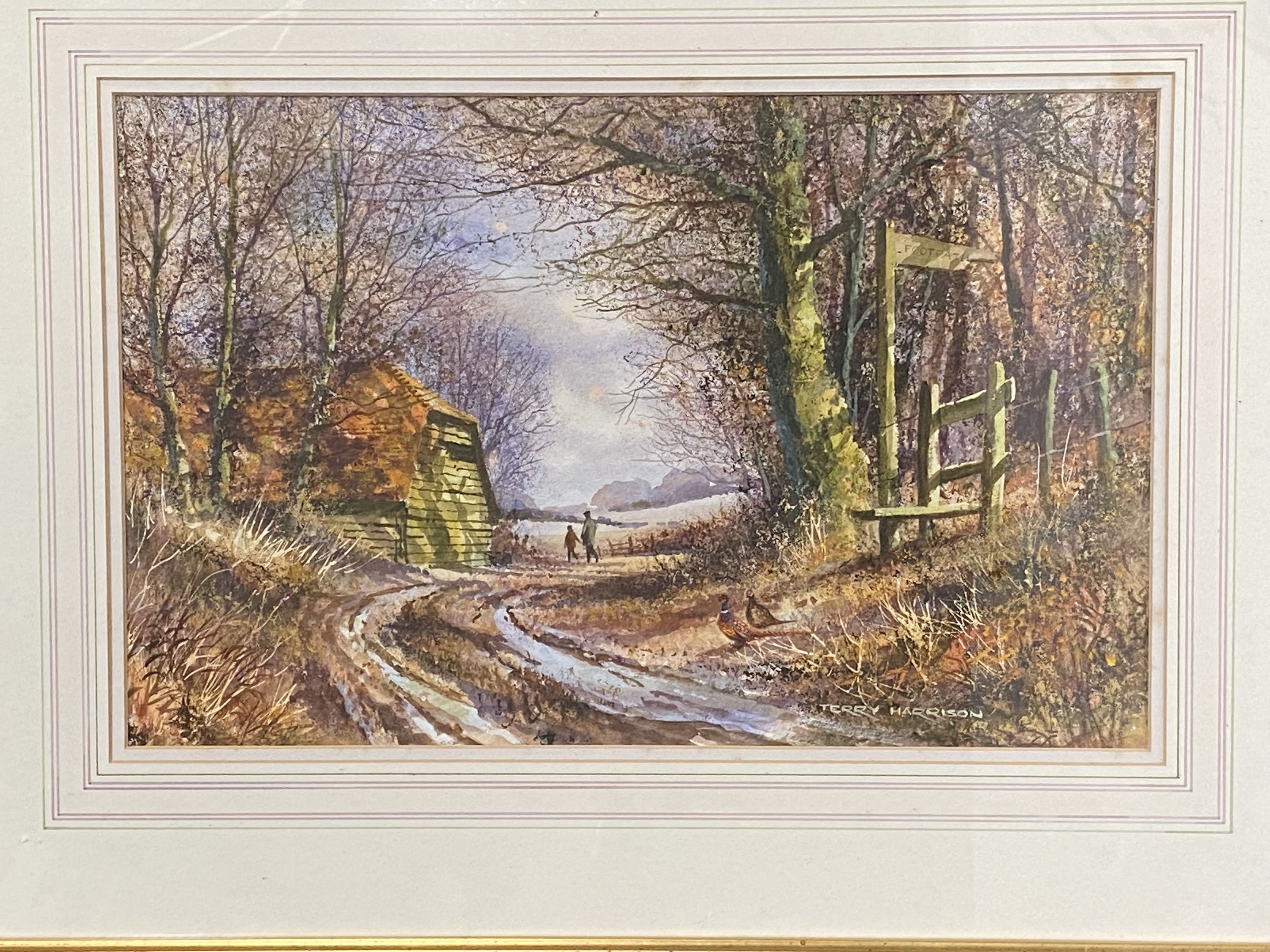 Framed and glazed watercolour of a winter's walk, signed Terry Harrison - Image 3 of 3