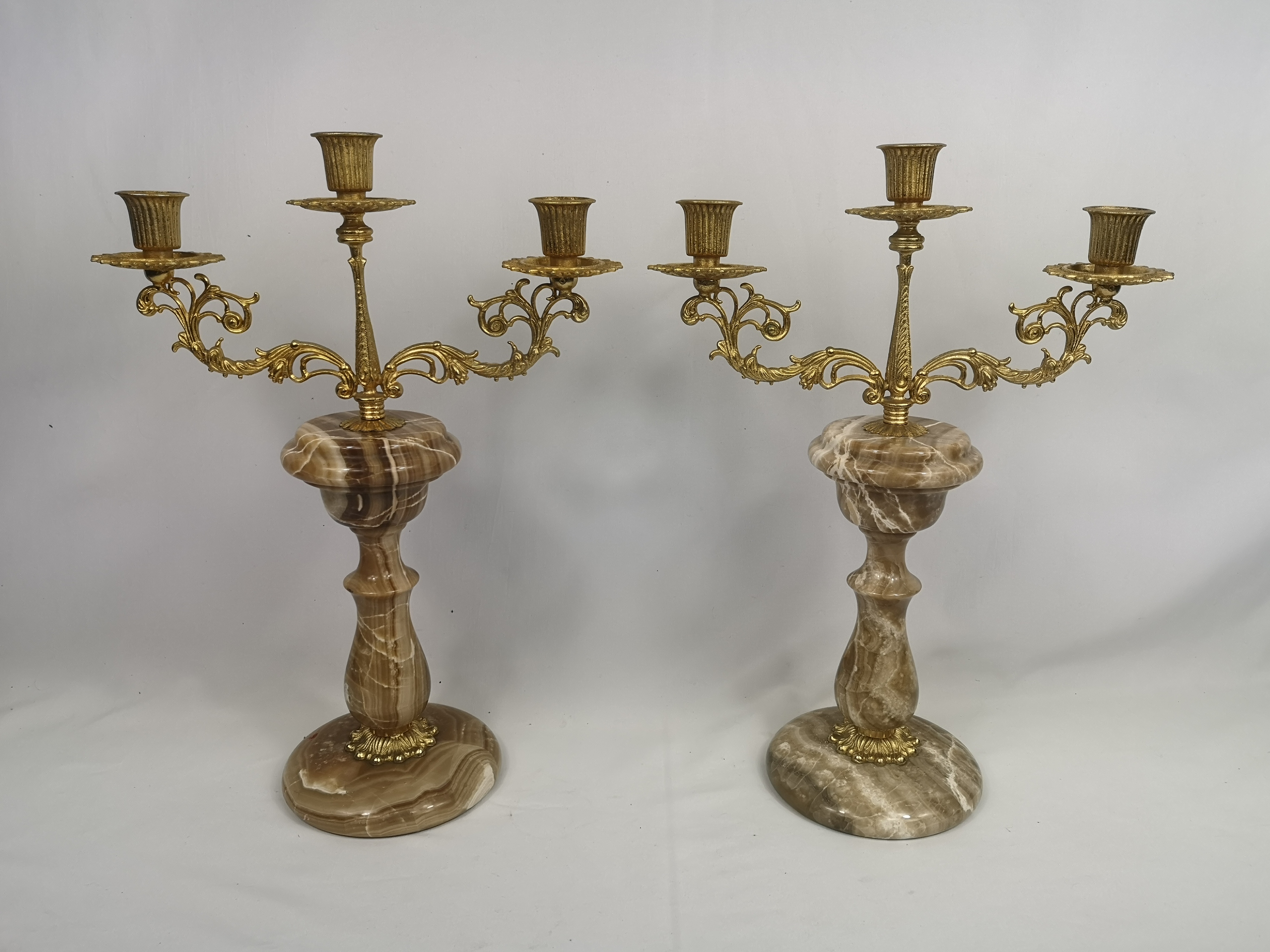 Pair of gilt metal candelabras on onyx bases - Image 2 of 6