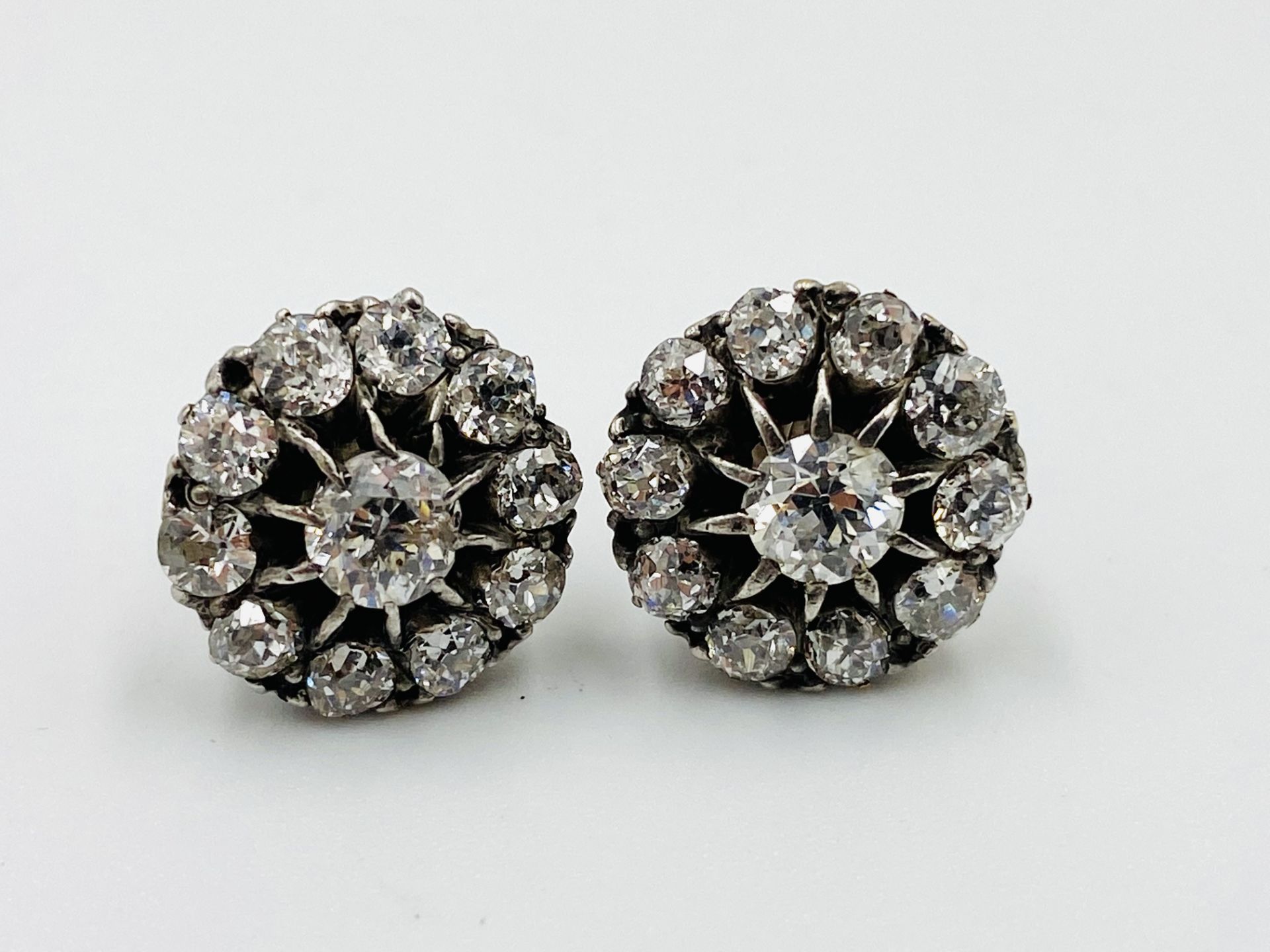 Pair of Victorian white gold and diamond floral earrings