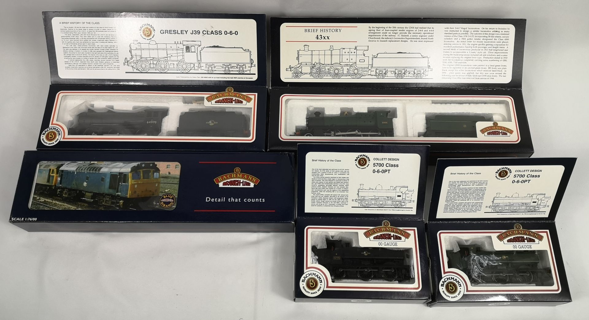 Three 00 gauge locomotive; two 00 gauge Bachmann engines.