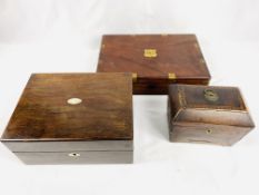 Boxed set of bone handled cutlery, a fitted mahogany box and a mahogany caddy