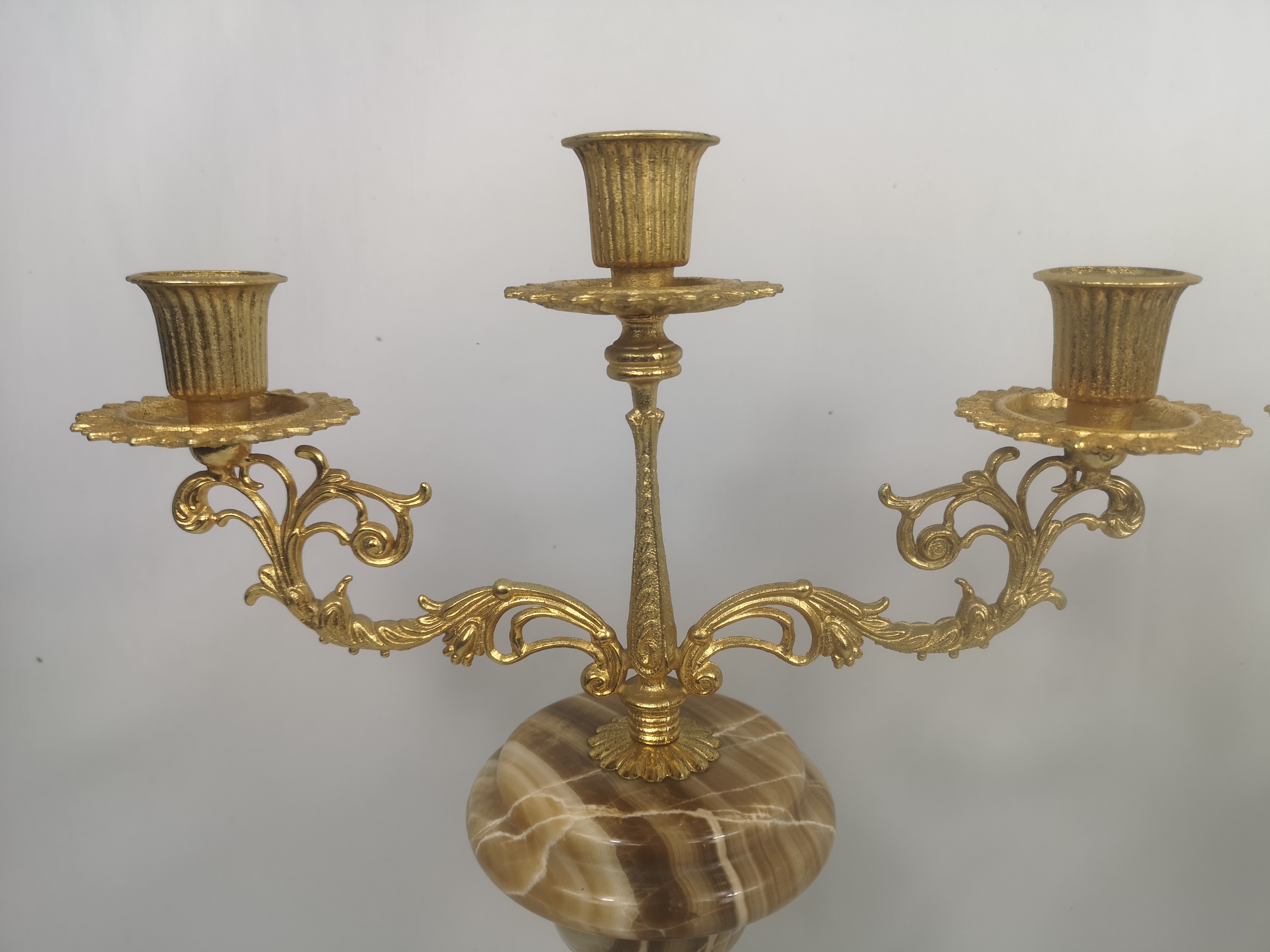 Pair of gilt metal candelabras on onyx bases - Image 5 of 6