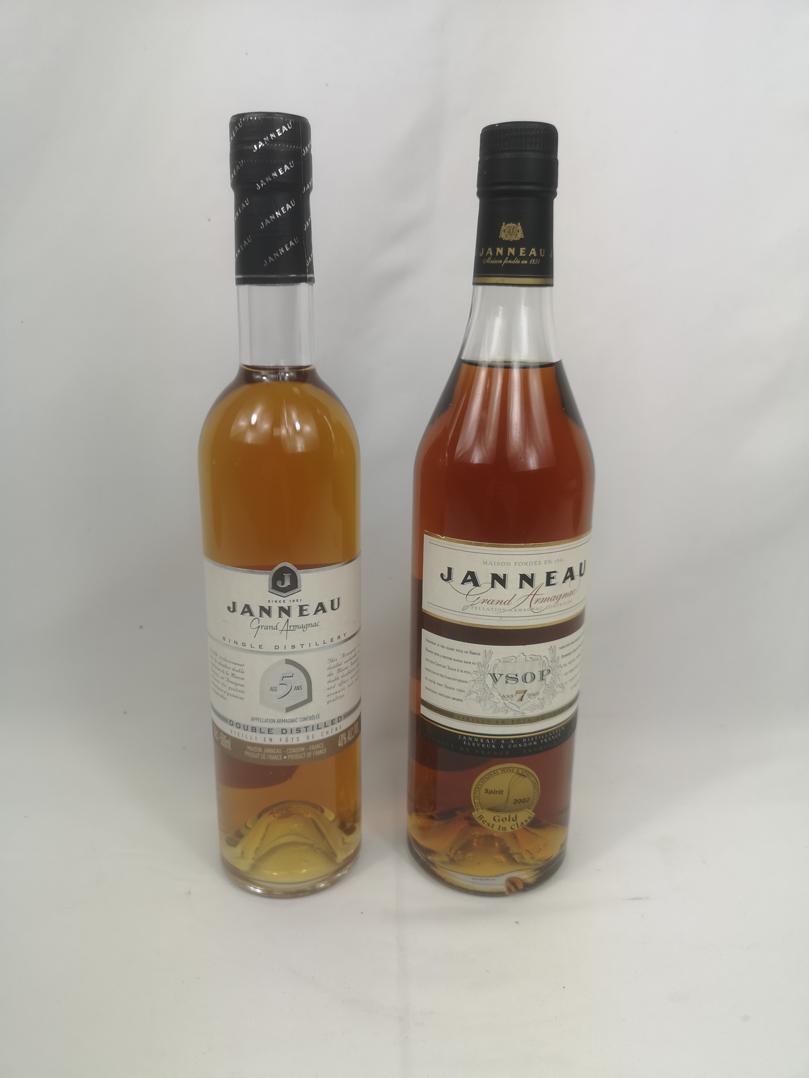 Two bottles of Janneau Grand Armagnac