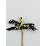 Enamel and diamond horse and jockey stick pin