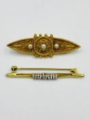 15ct gold bar brooch set with 3 seed pearls