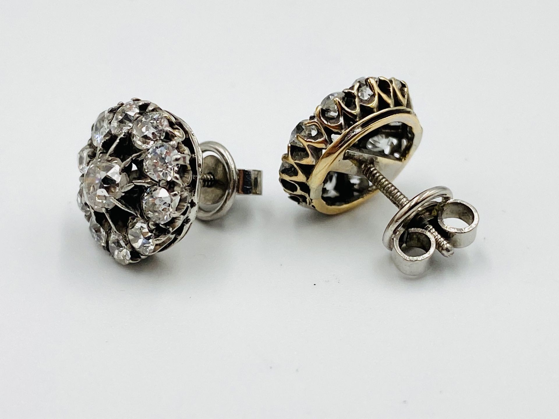 Pair of Victorian white gold and diamond floral earrings - Image 4 of 4