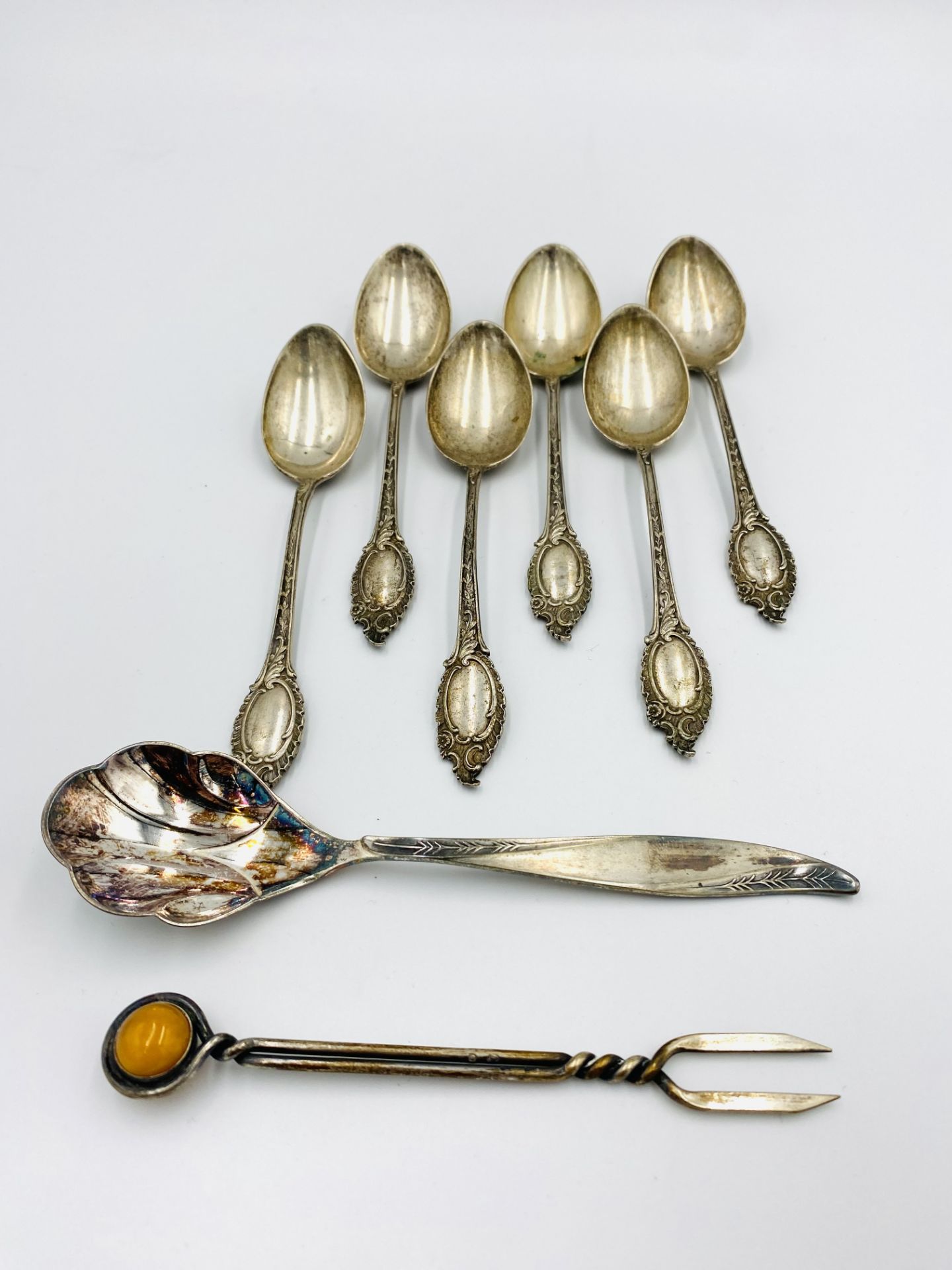 Set of six 880 silver teaspoons together with two other 800 items - Image 2 of 5