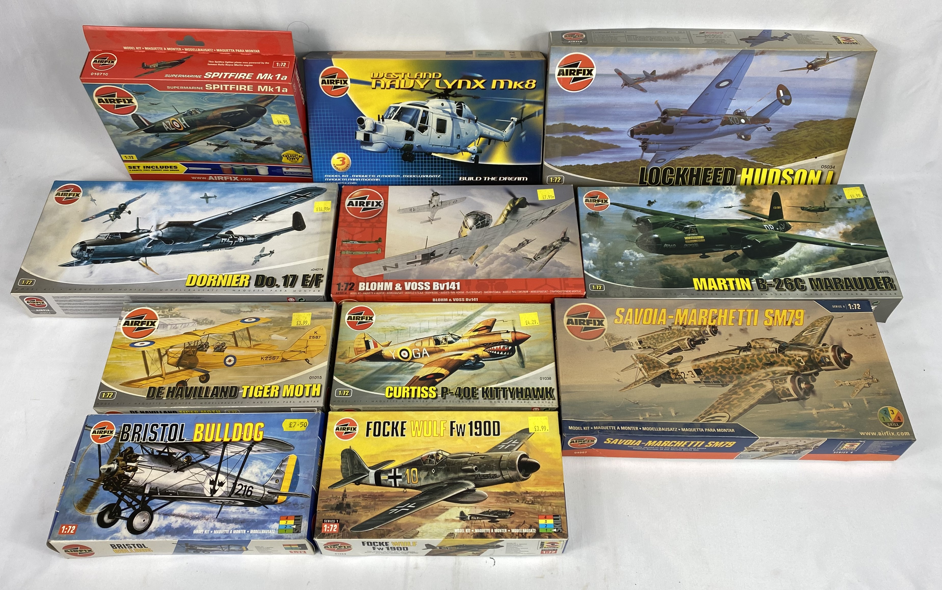Eleven Airfix model aeroplane kits