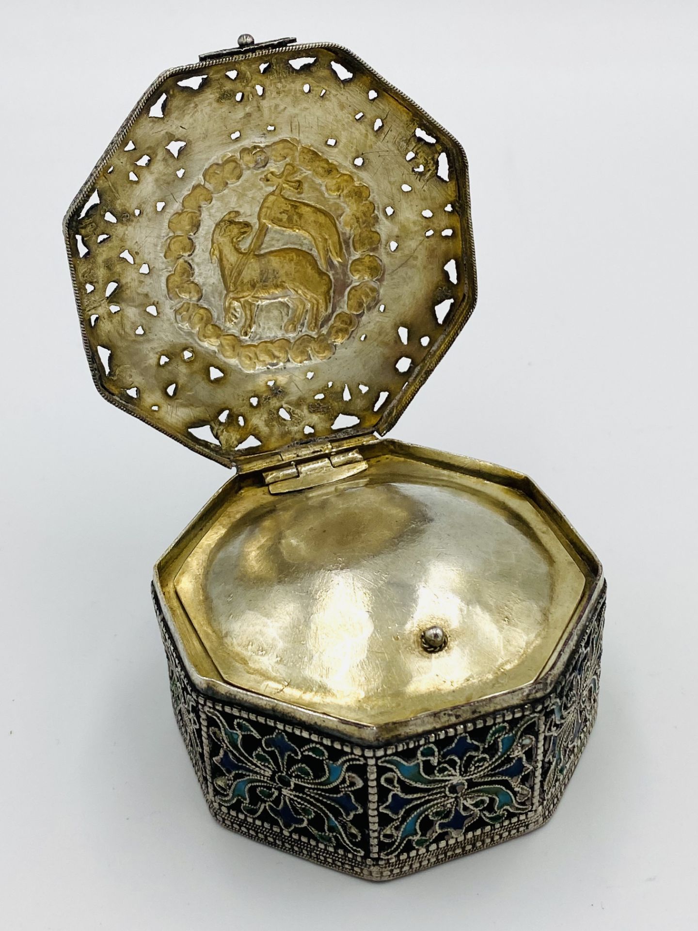 White metal box decorated in enamel - Image 4 of 5