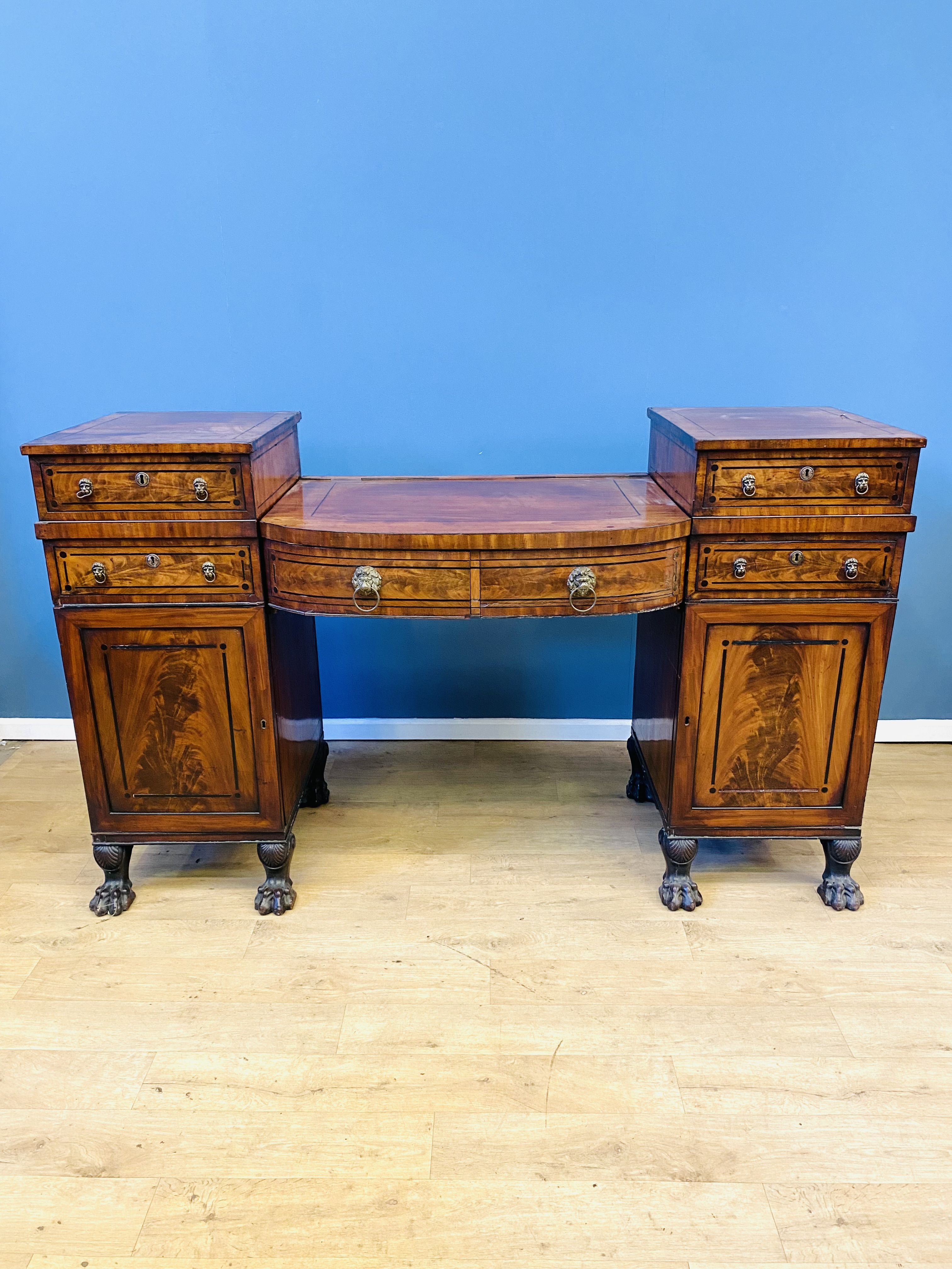 Regency flame mahogany pedestal sideboard