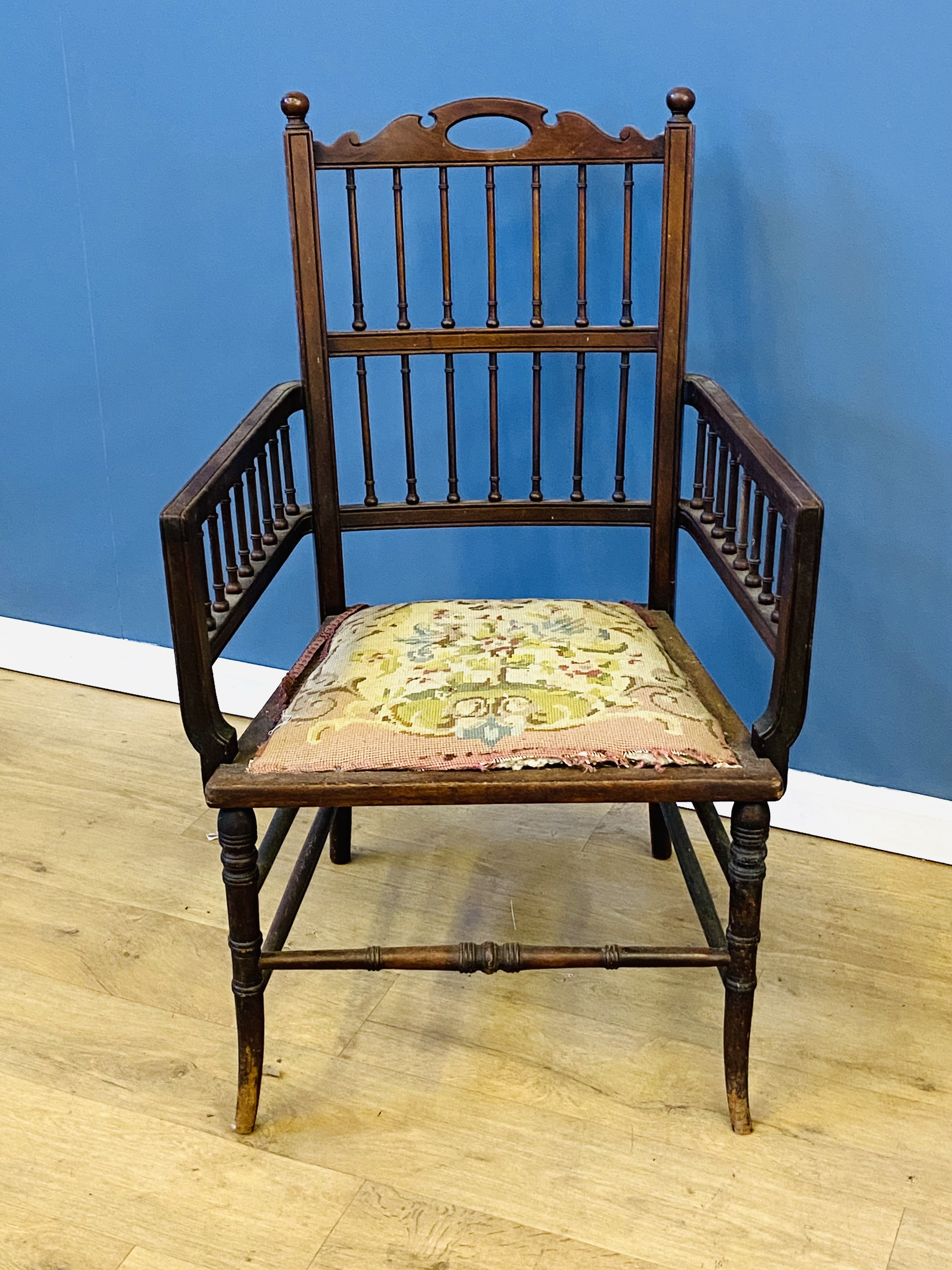 Mahogany spindle sided elbow chair