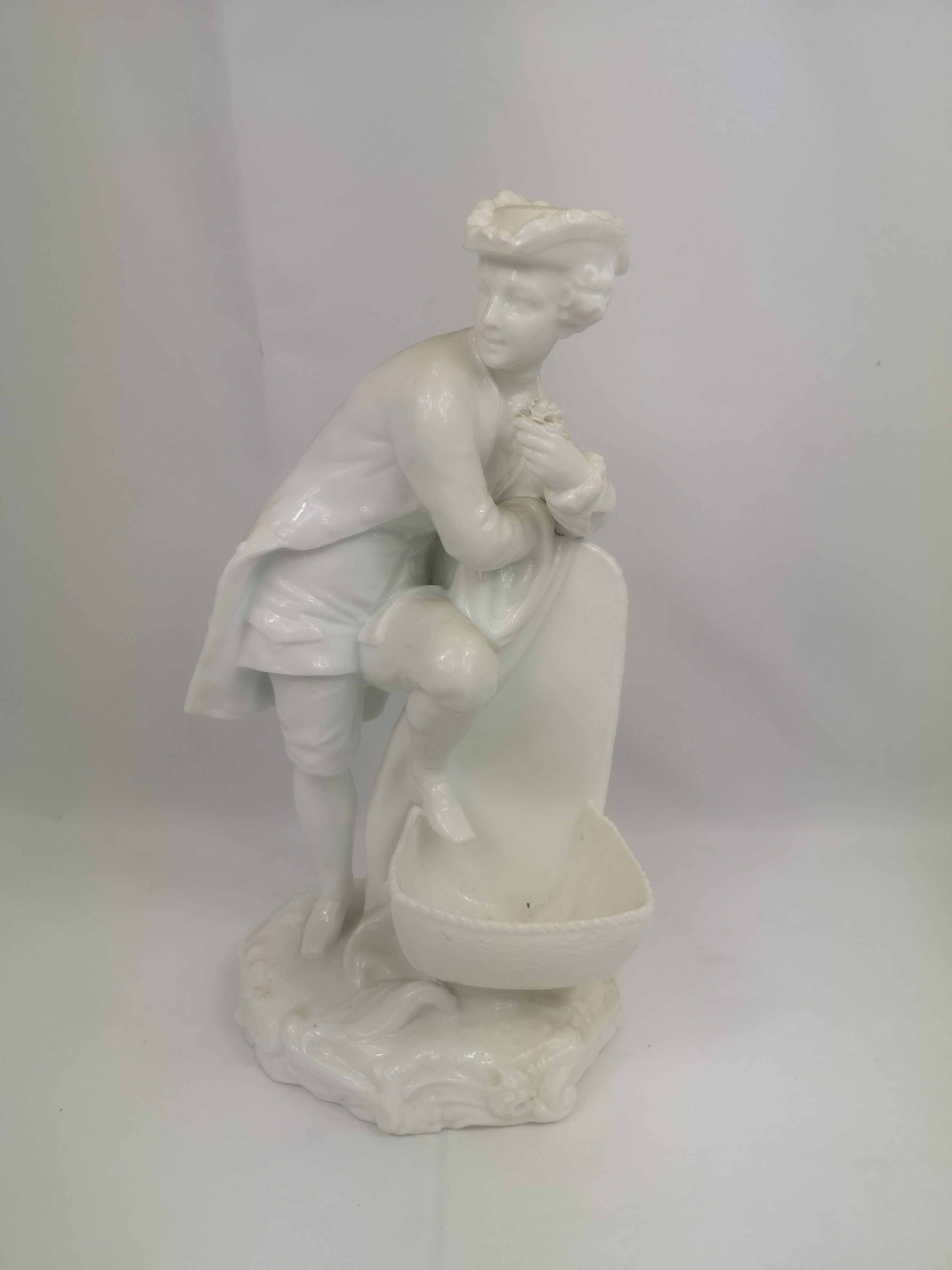 Two white Meissen style porcelain figures; and two Victorian Molineaux Webb glass biscuit barrels - Image 3 of 5