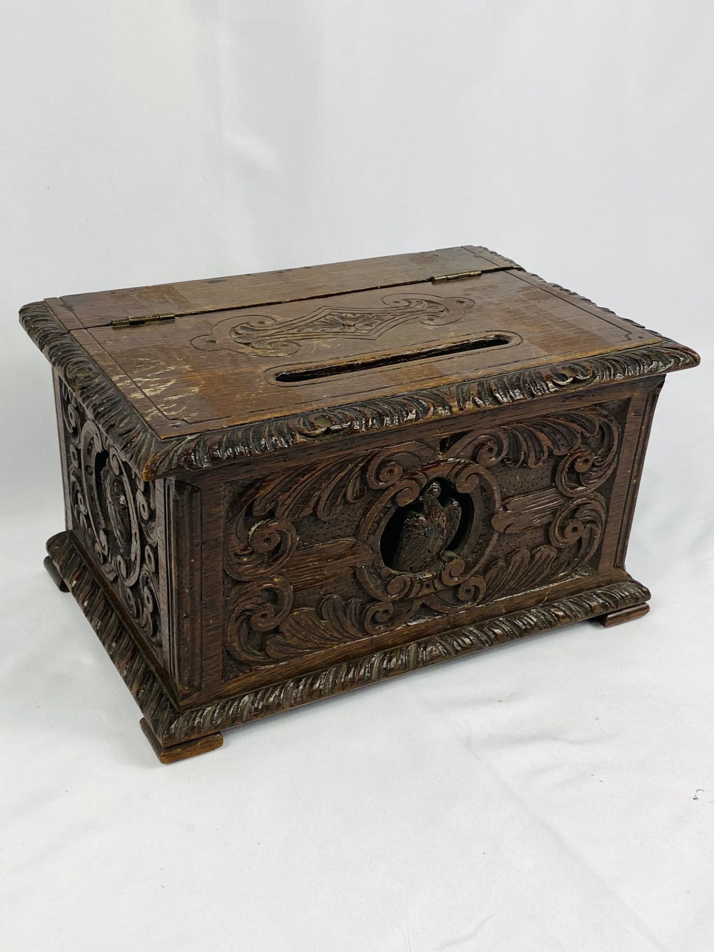 Carved pine donation box - Image 2 of 3