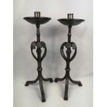 Pair of steel church candlesticks