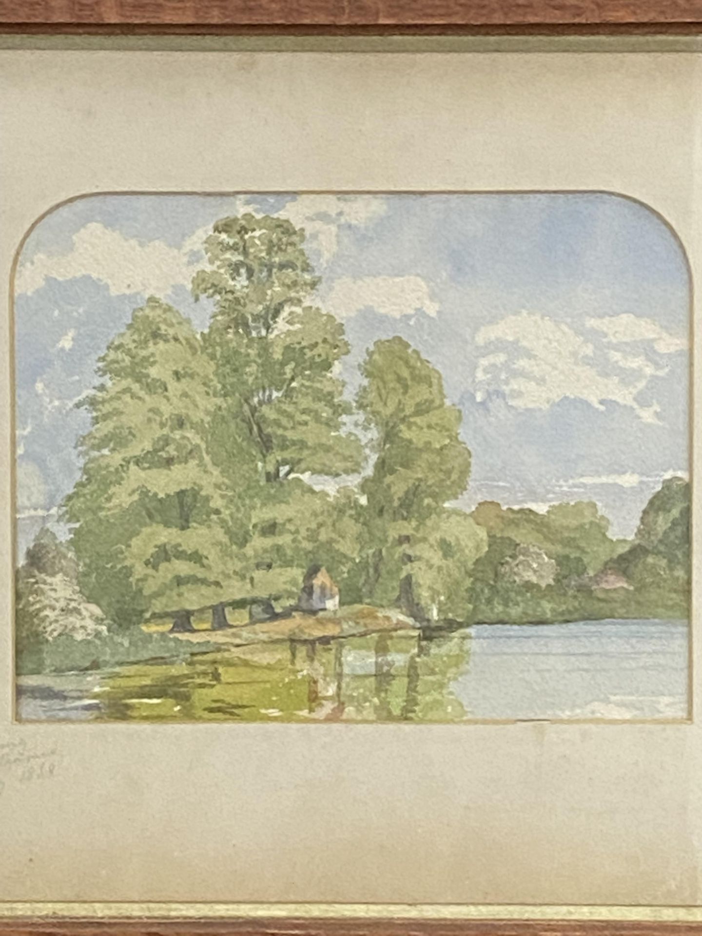 Framed and glazed watercolour, Spring Bank of Thames 1838 - Image 4 of 4