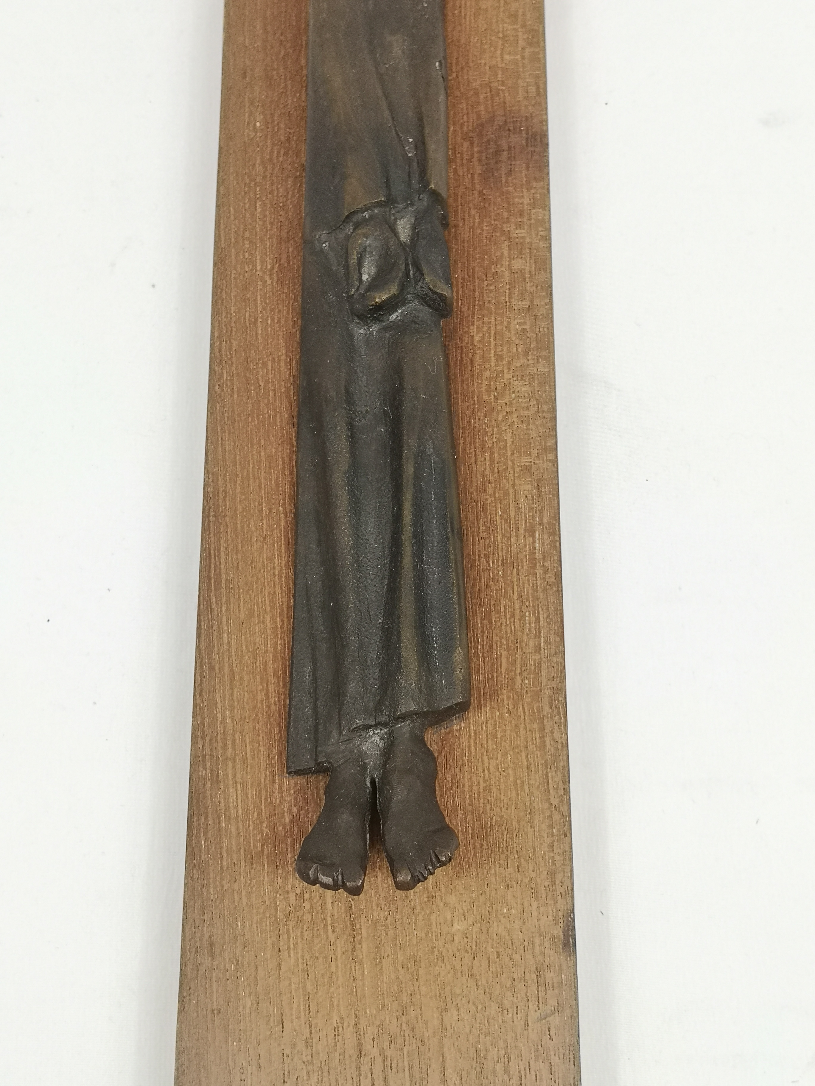 Bronze figure of Christ mounted on wood, stamped S. J. Lowcock - Image 4 of 4