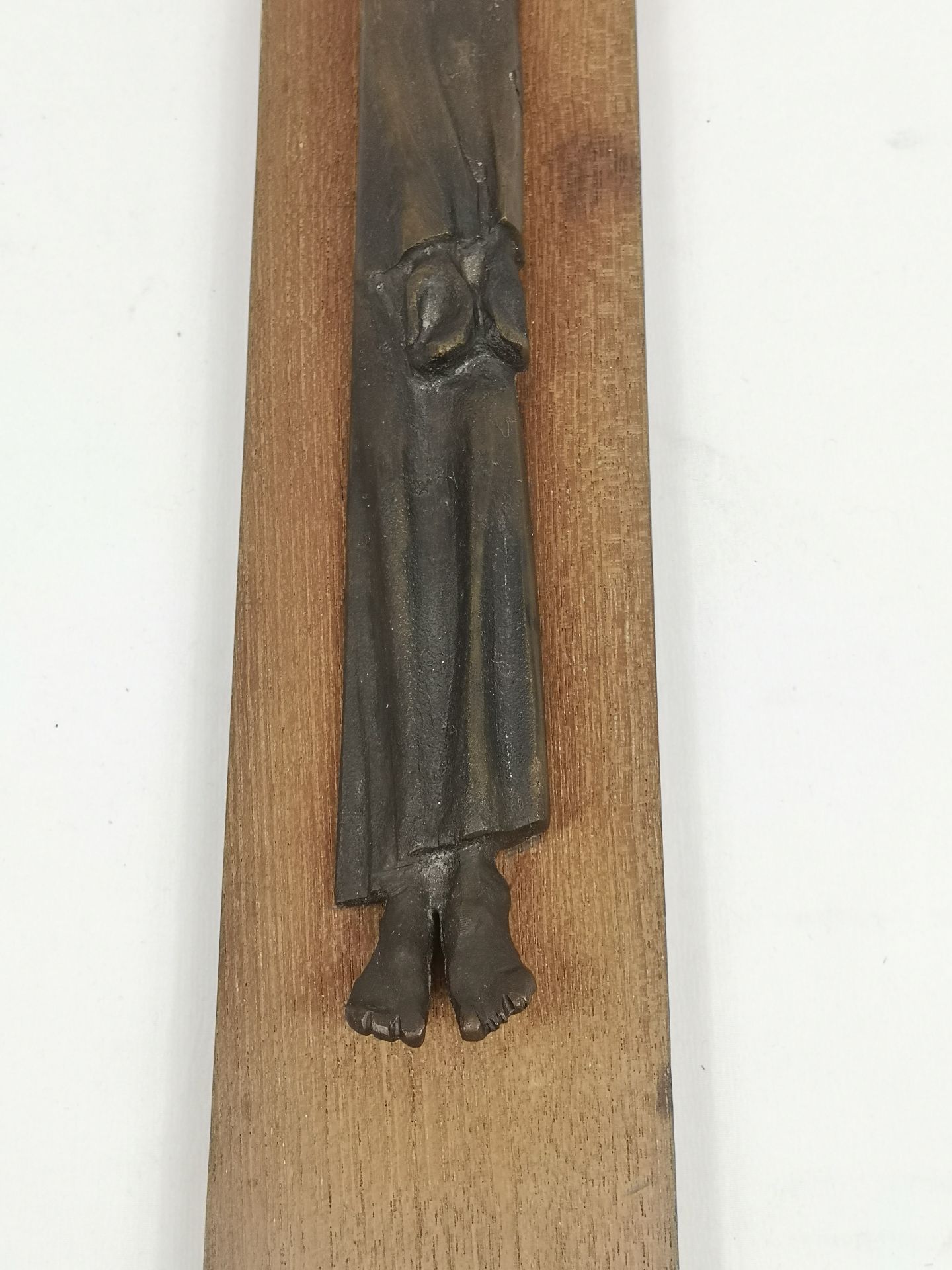Bronze figure of Christ mounted on wood, stamped S. J. Lowcock - Image 4 of 4