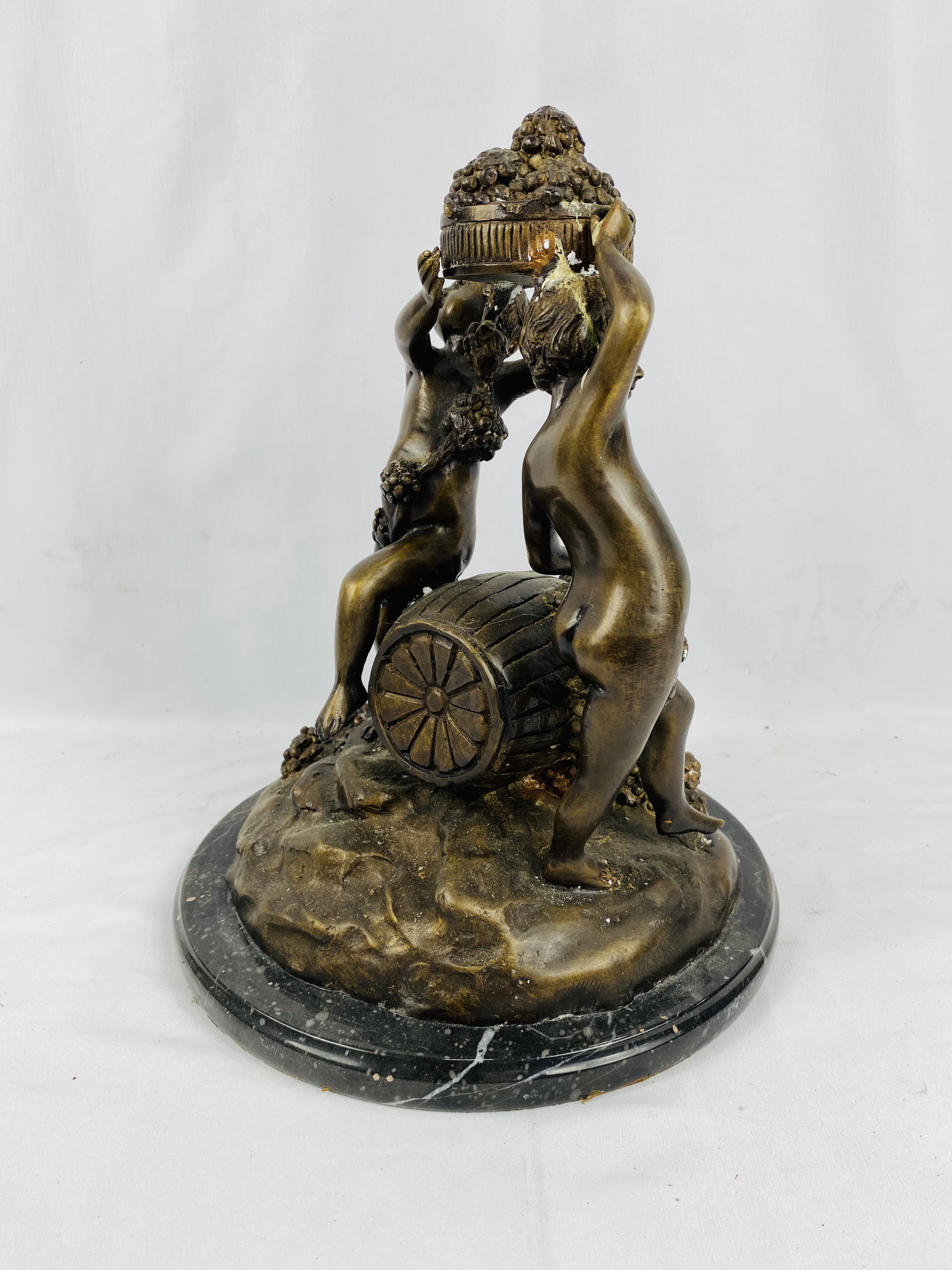 Large bronze figural set of three Bacchanalian nude boys on marble base - Image 2 of 4