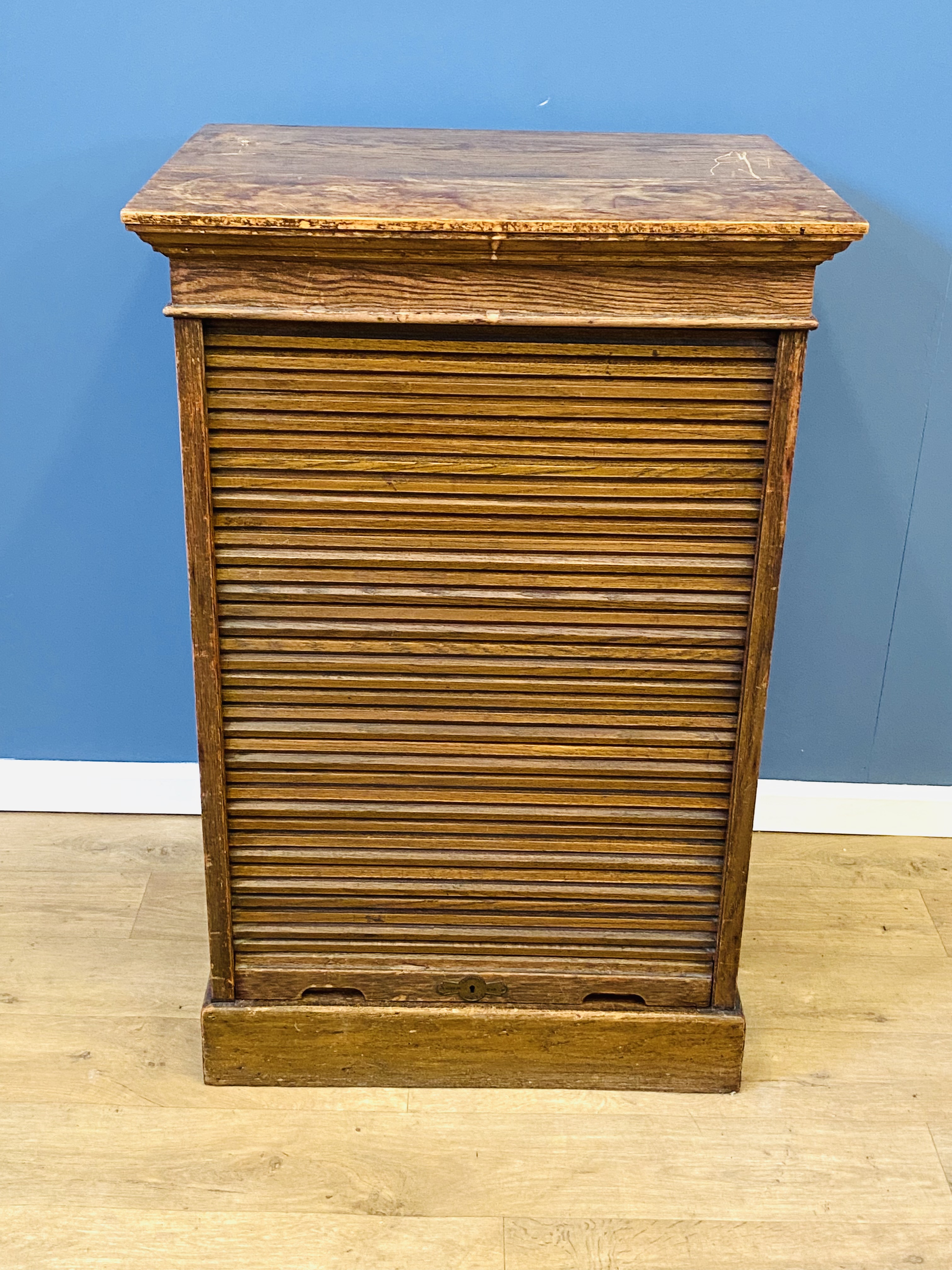 Oak tambour fronted filing cabinet
