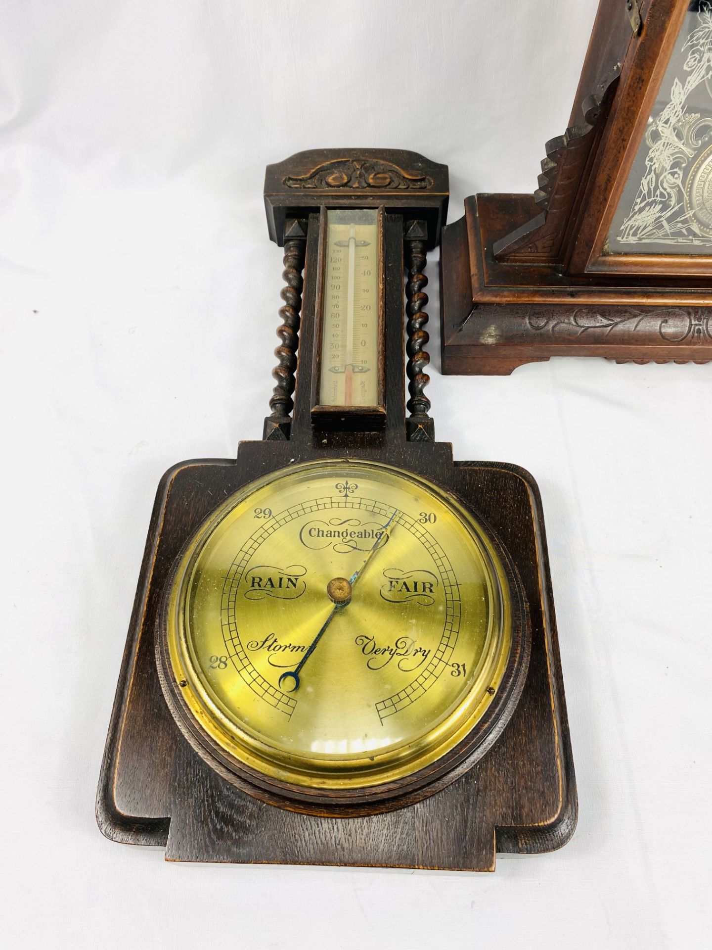 Wood cased mantel clock together with a wall mounted barometer - Image 6 of 6