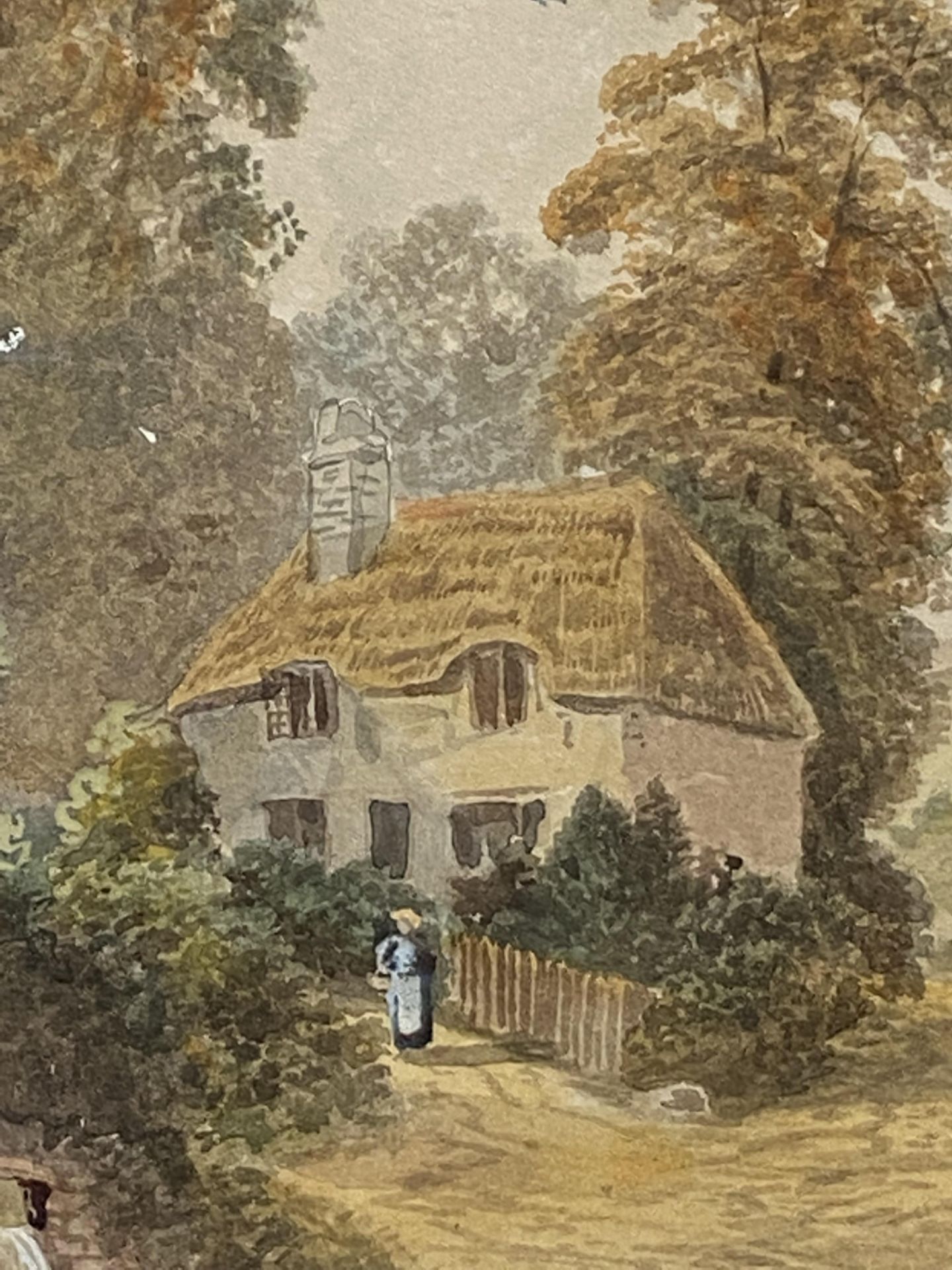 Framed and glazed watercolour of a cottage