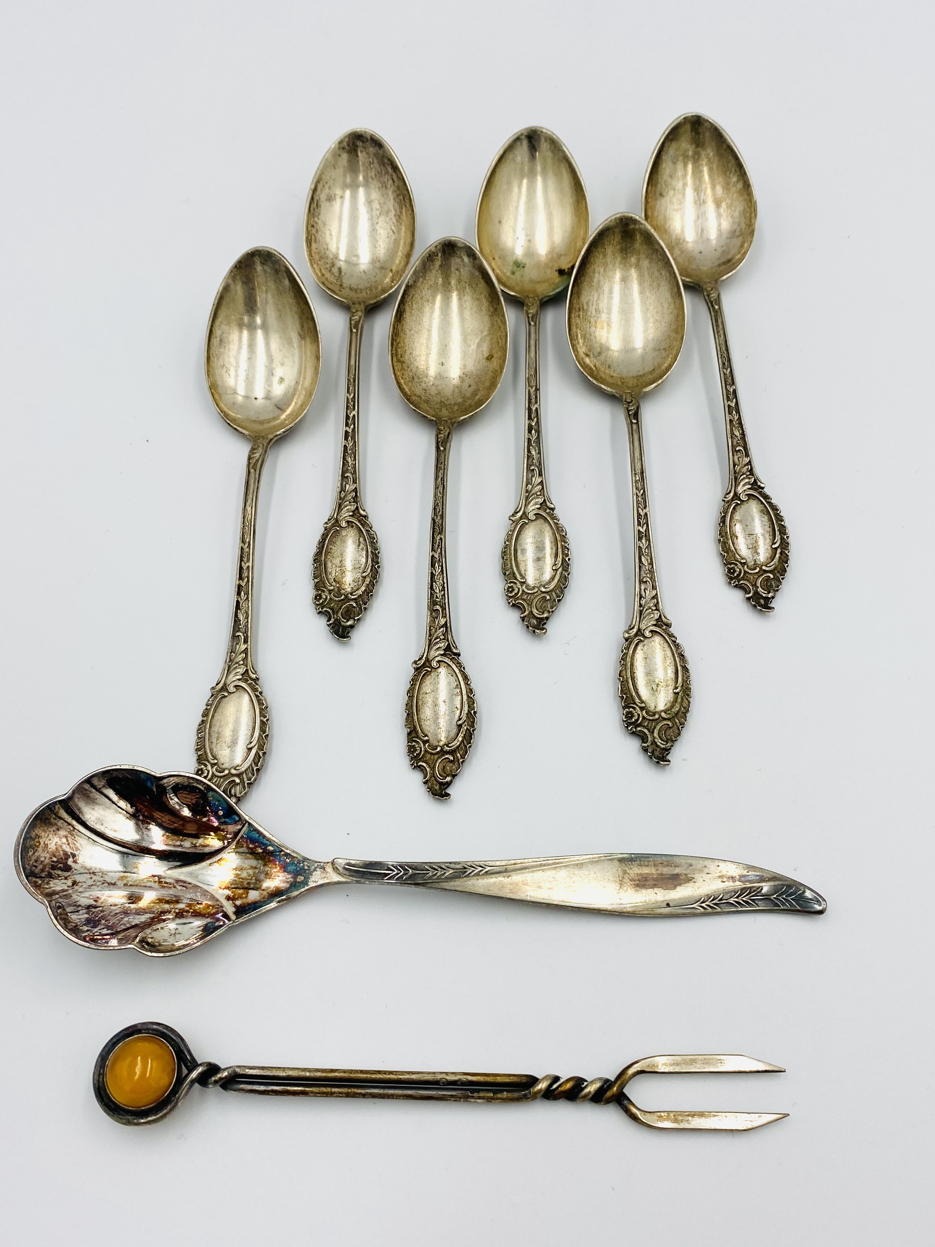 Set of six 880 silver teaspoons together with two other 800 items - Image 4 of 5