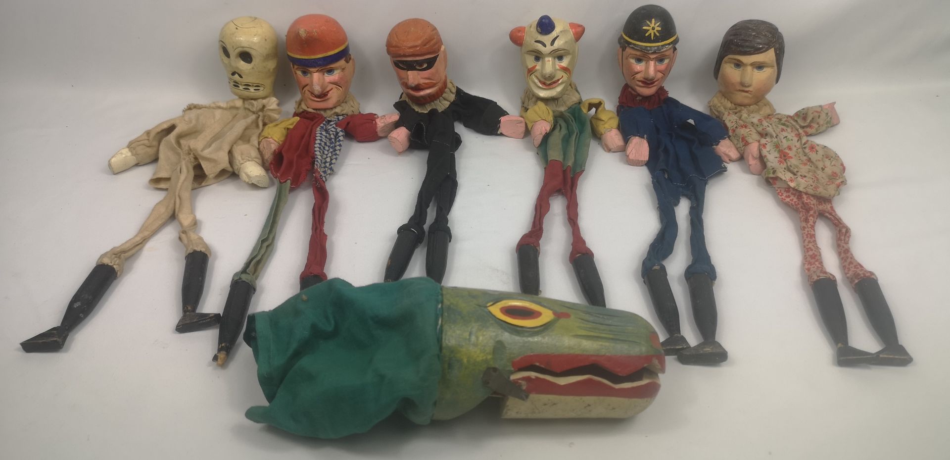 Early 20th century set of wood Punch and Judy puppets