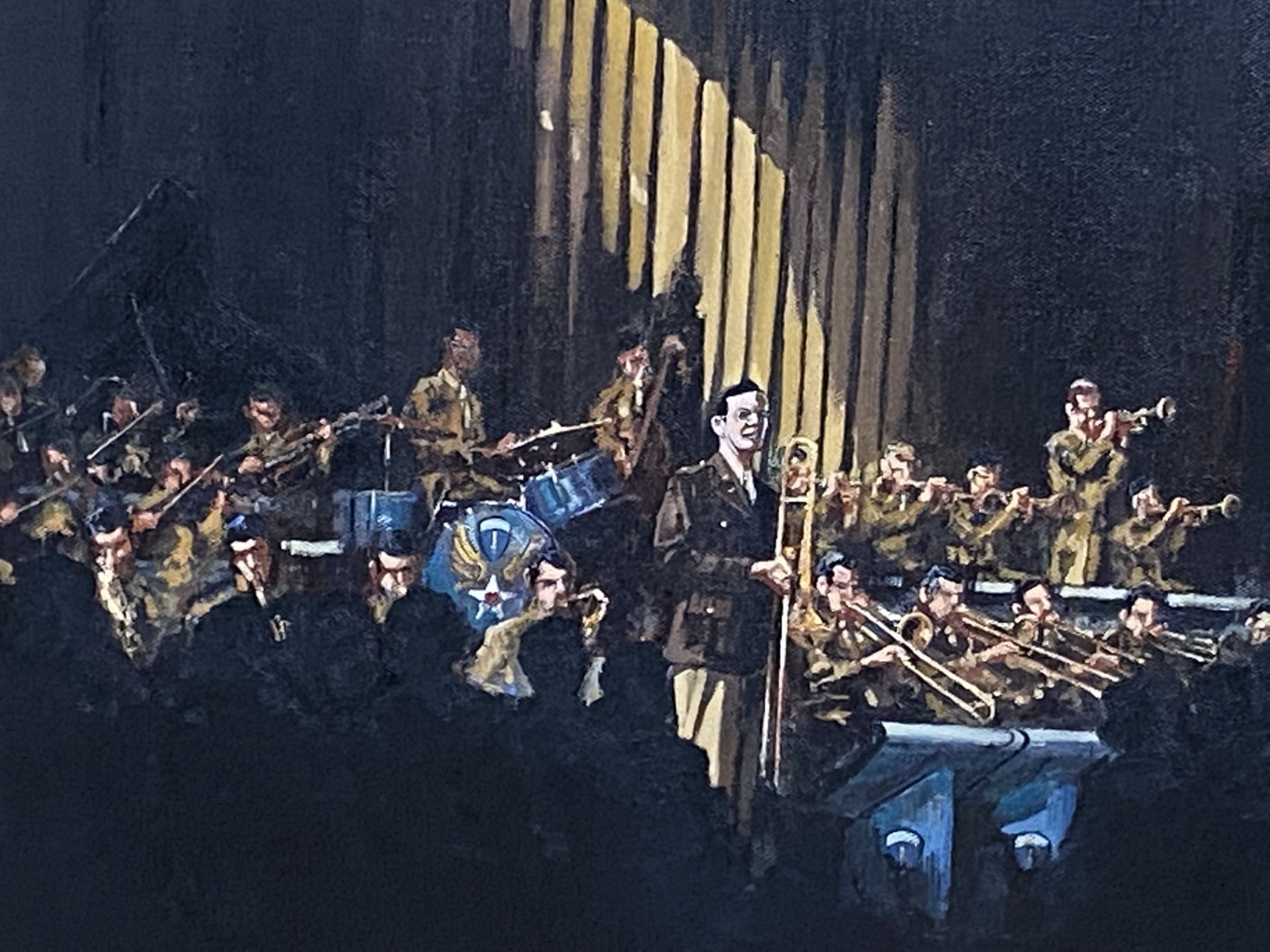 Framed and glazed canvas of an American big band - Image 3 of 4