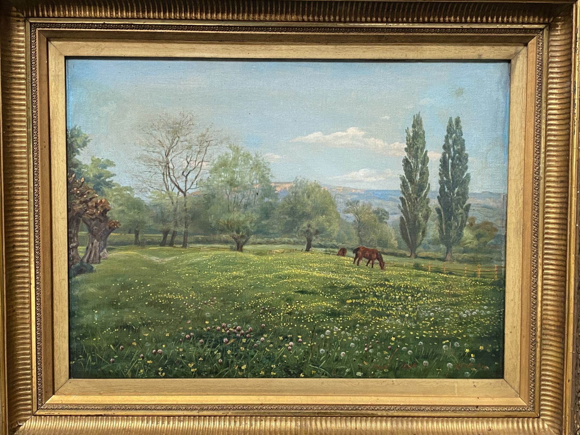 Framed oil on canvas of grazing horses dated 1996 - Image 3 of 4