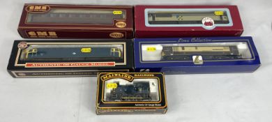 Three boxed 00 gauge diesel locomotives and other items