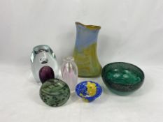 Collection of six items of art glass