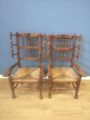 Pair of 19th century spindle back elbow chairs