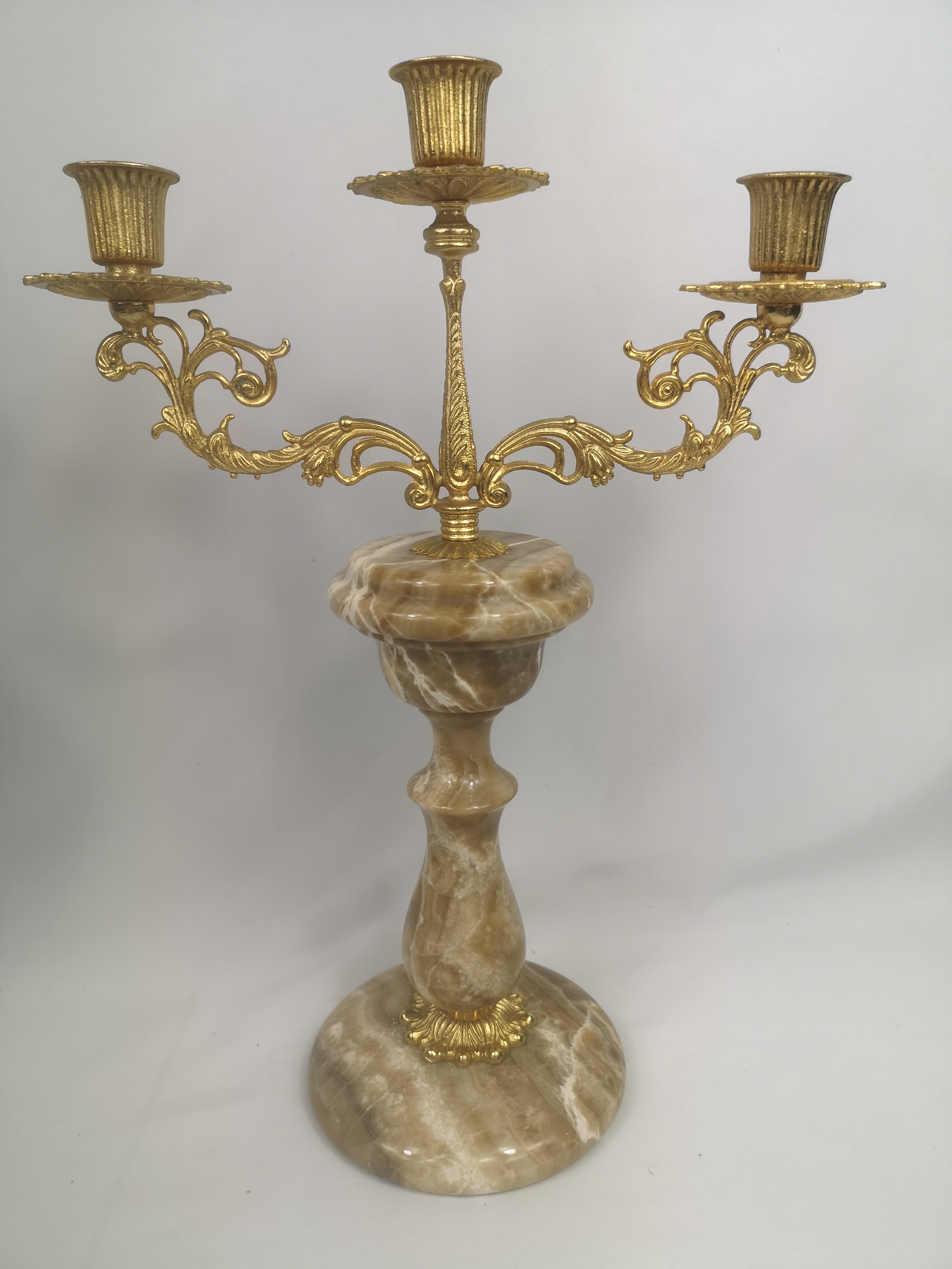 Pair of gilt metal candelabras on onyx bases - Image 4 of 6