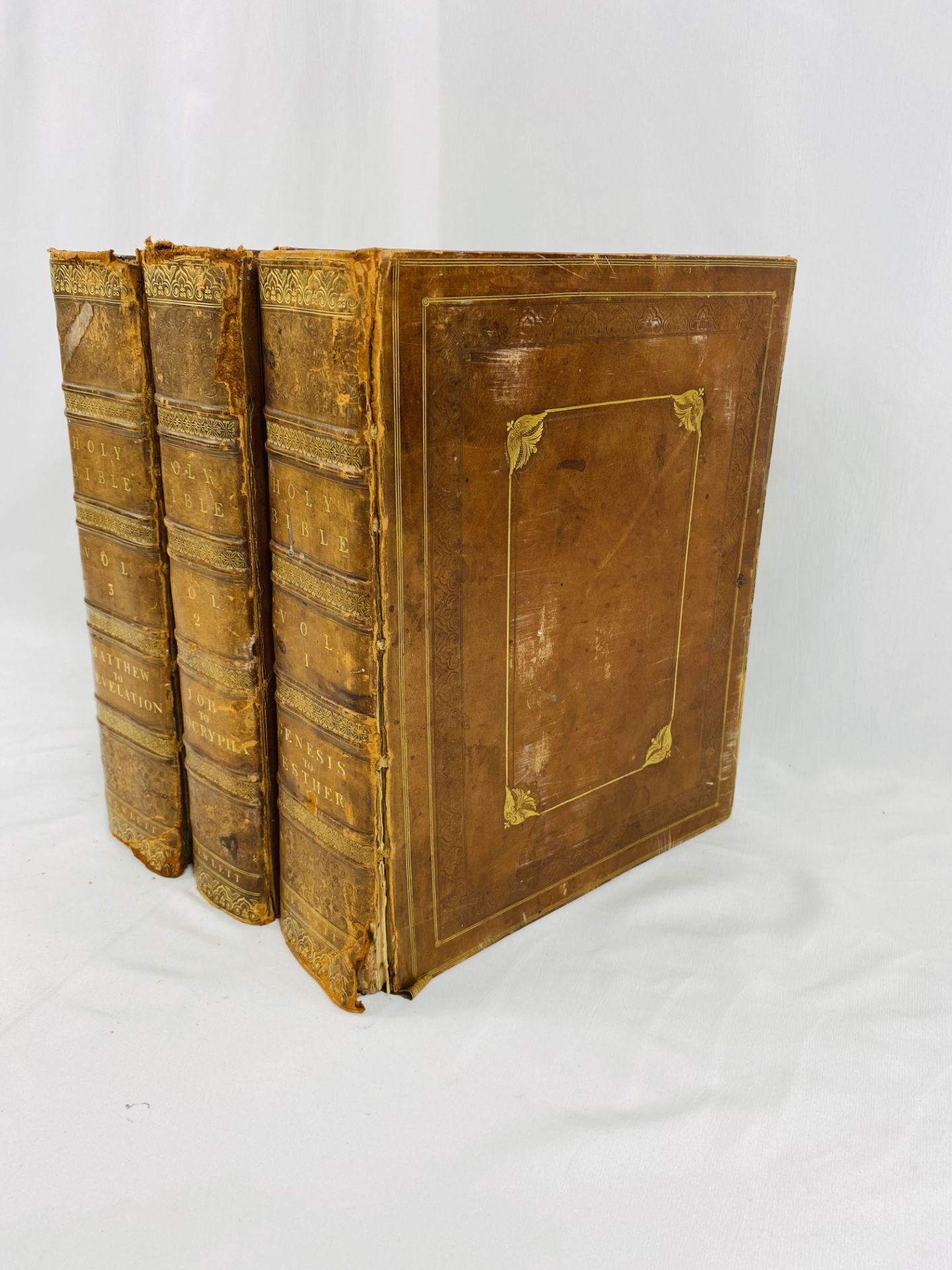 The Holy Bible including the Old and New Testaments in three leather bound volumes, 1811 and 1812 - Image 2 of 6