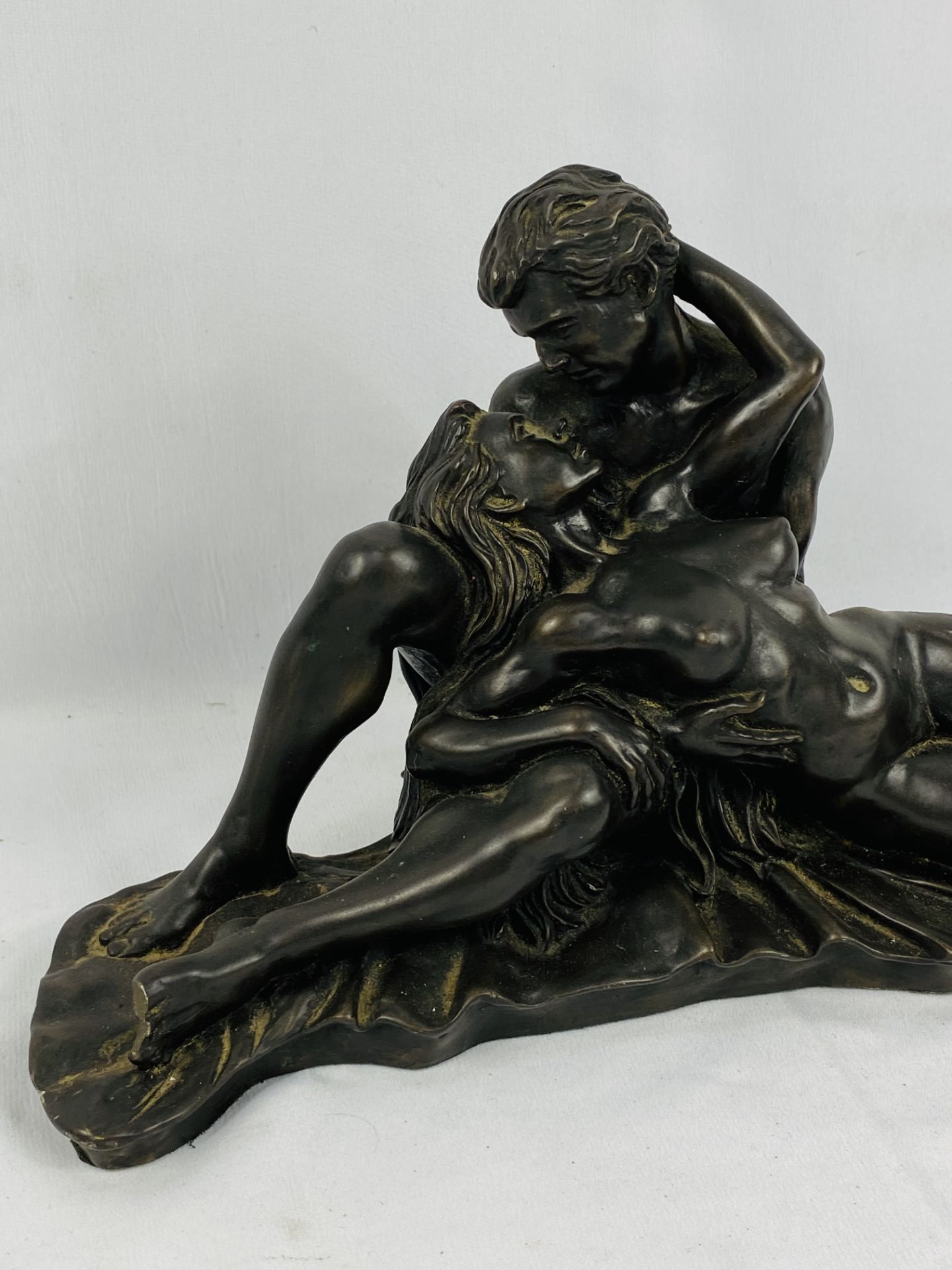 Resin bronzed sculpture of lovers embracing, signed R Cameron - Image 2 of 4