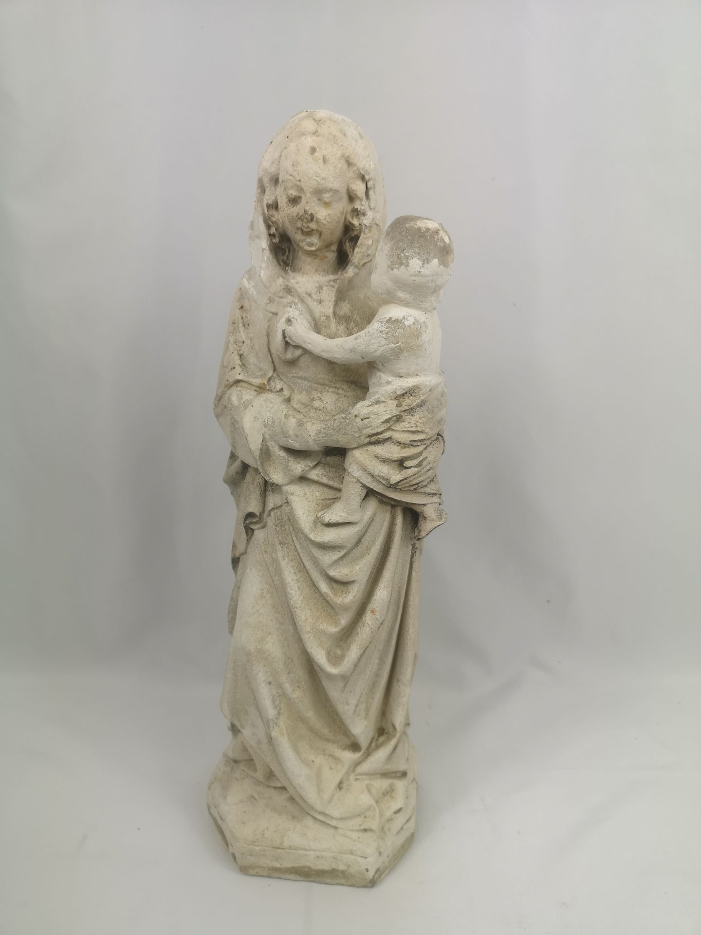 Stone carving of the Madonna and child