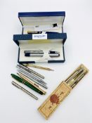 Waterman Blue Romance fountain pen; together with a quantity of other pens and pencils