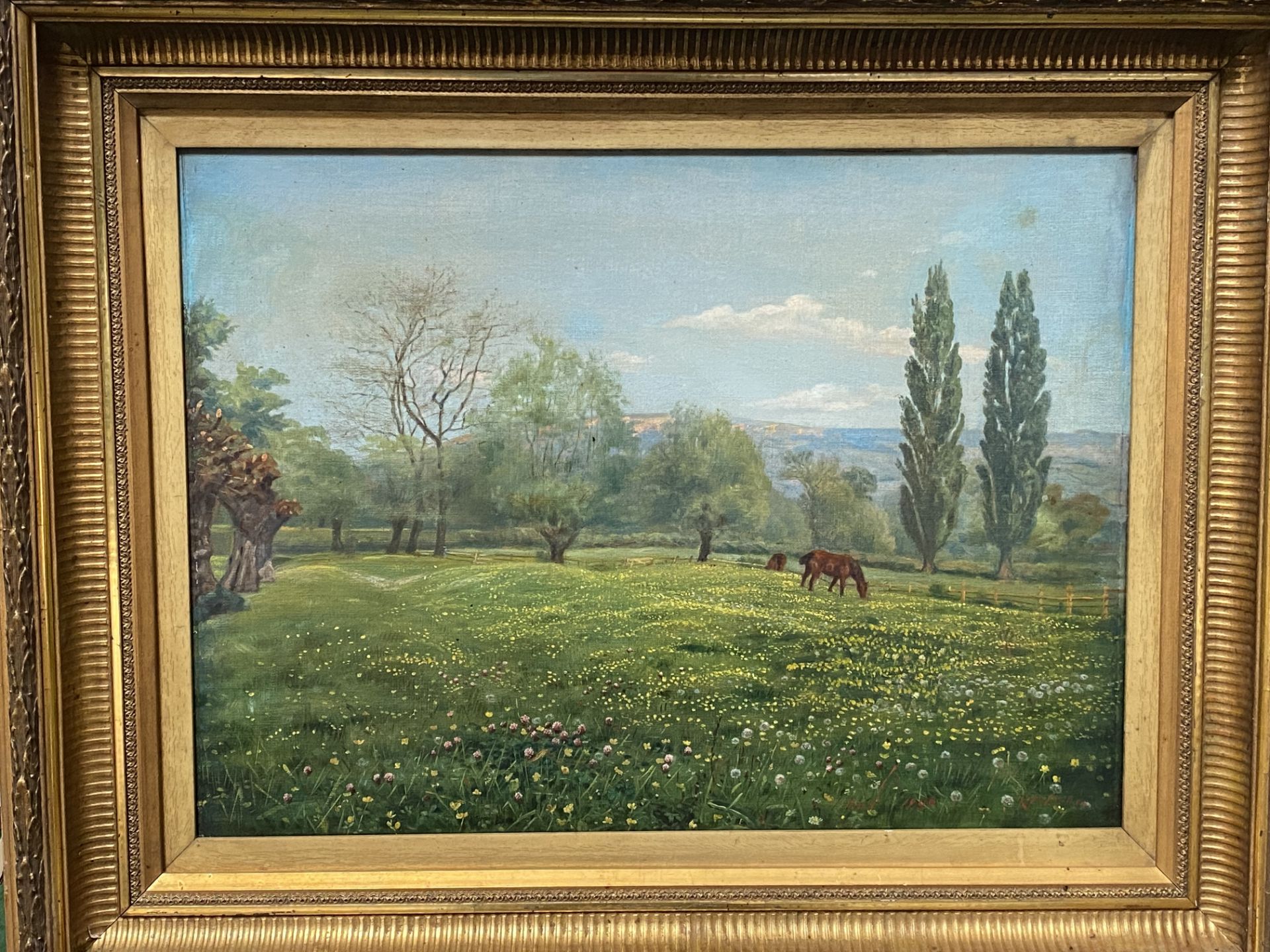 Framed oil on canvas of grazing horses dated 1996 - Image 4 of 4