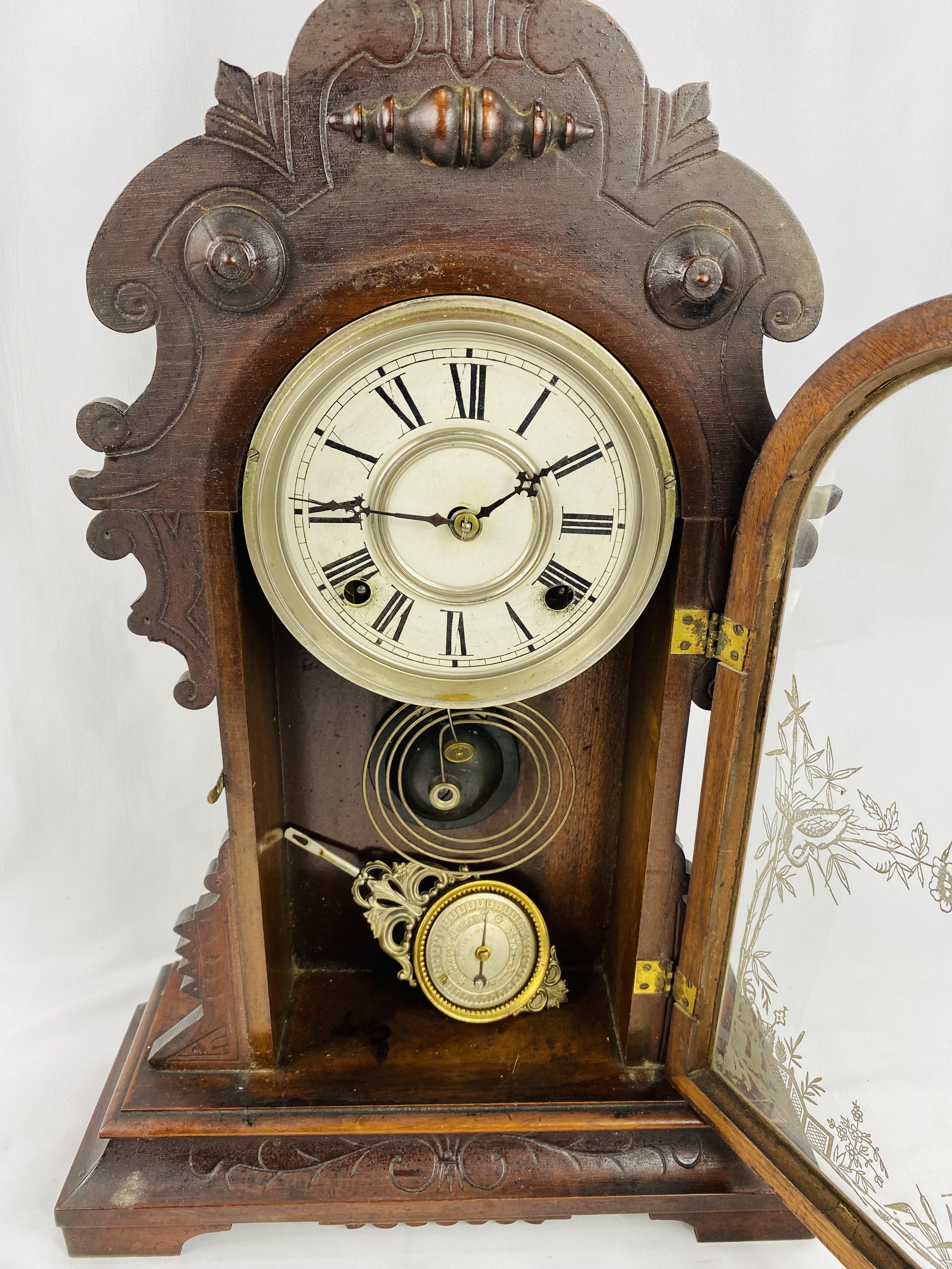 Wood cased mantel clock together with a wall mounted barometer - Image 3 of 6