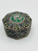 White metal box decorated in enamel