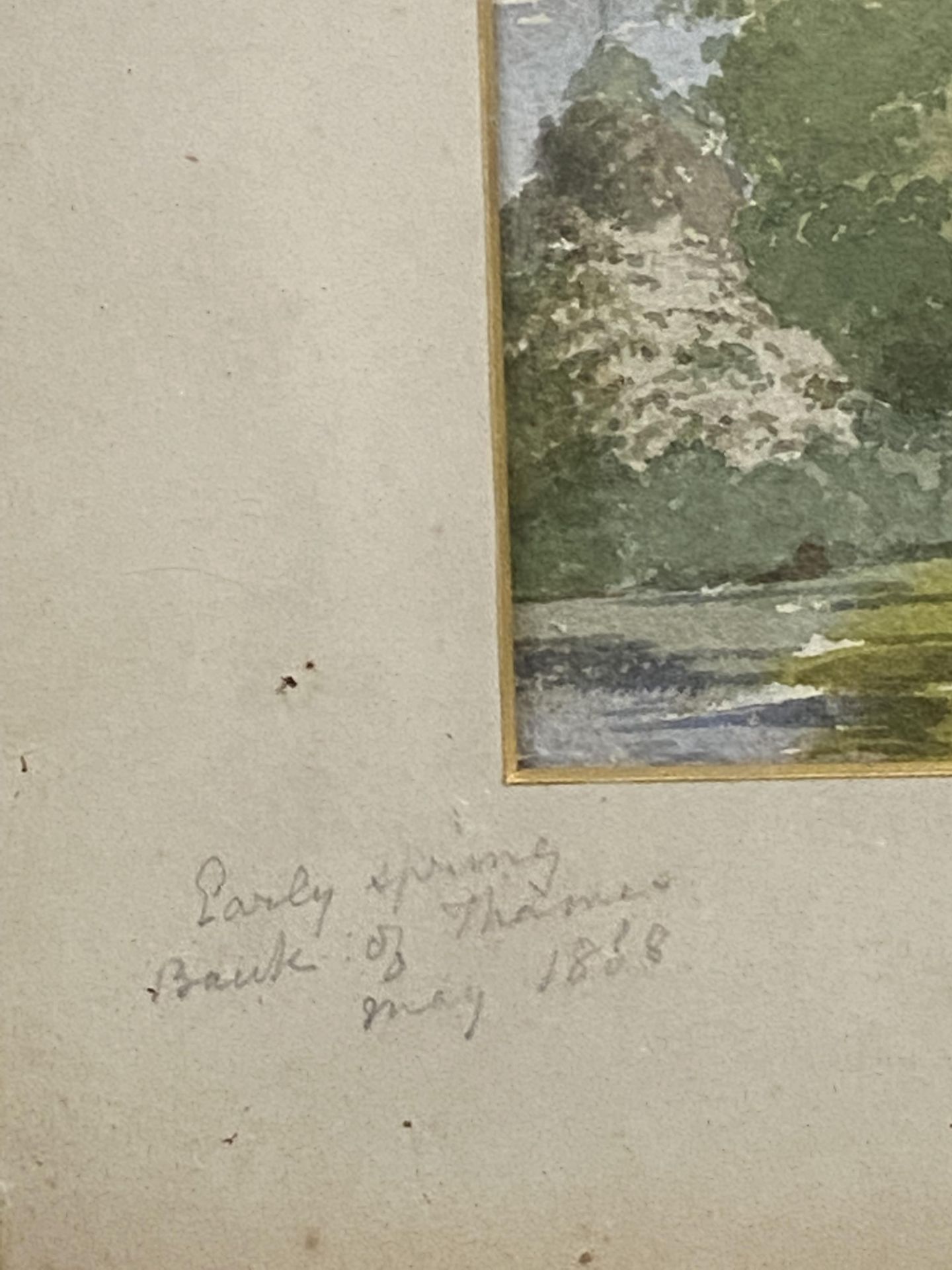 Framed and glazed watercolour, Spring Bank of Thames 1838 - Image 3 of 4