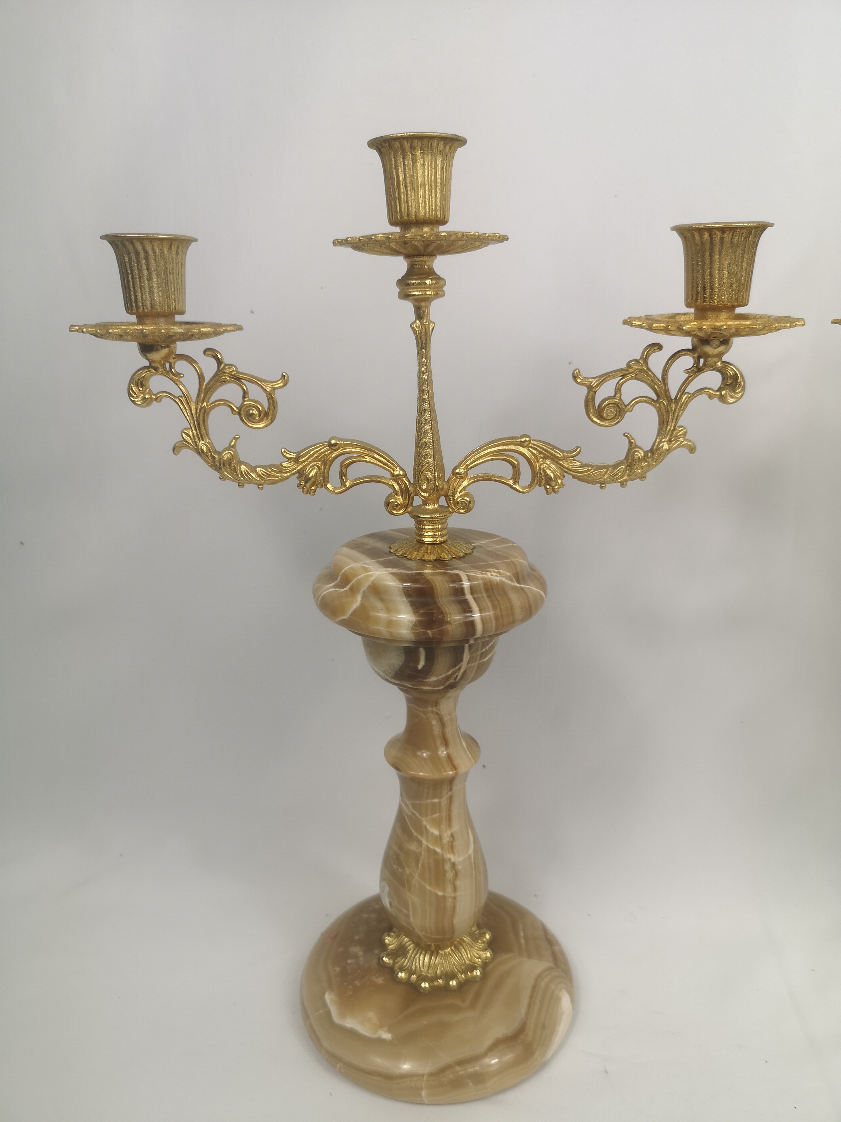 Pair of gilt metal candelabras on onyx bases - Image 3 of 6