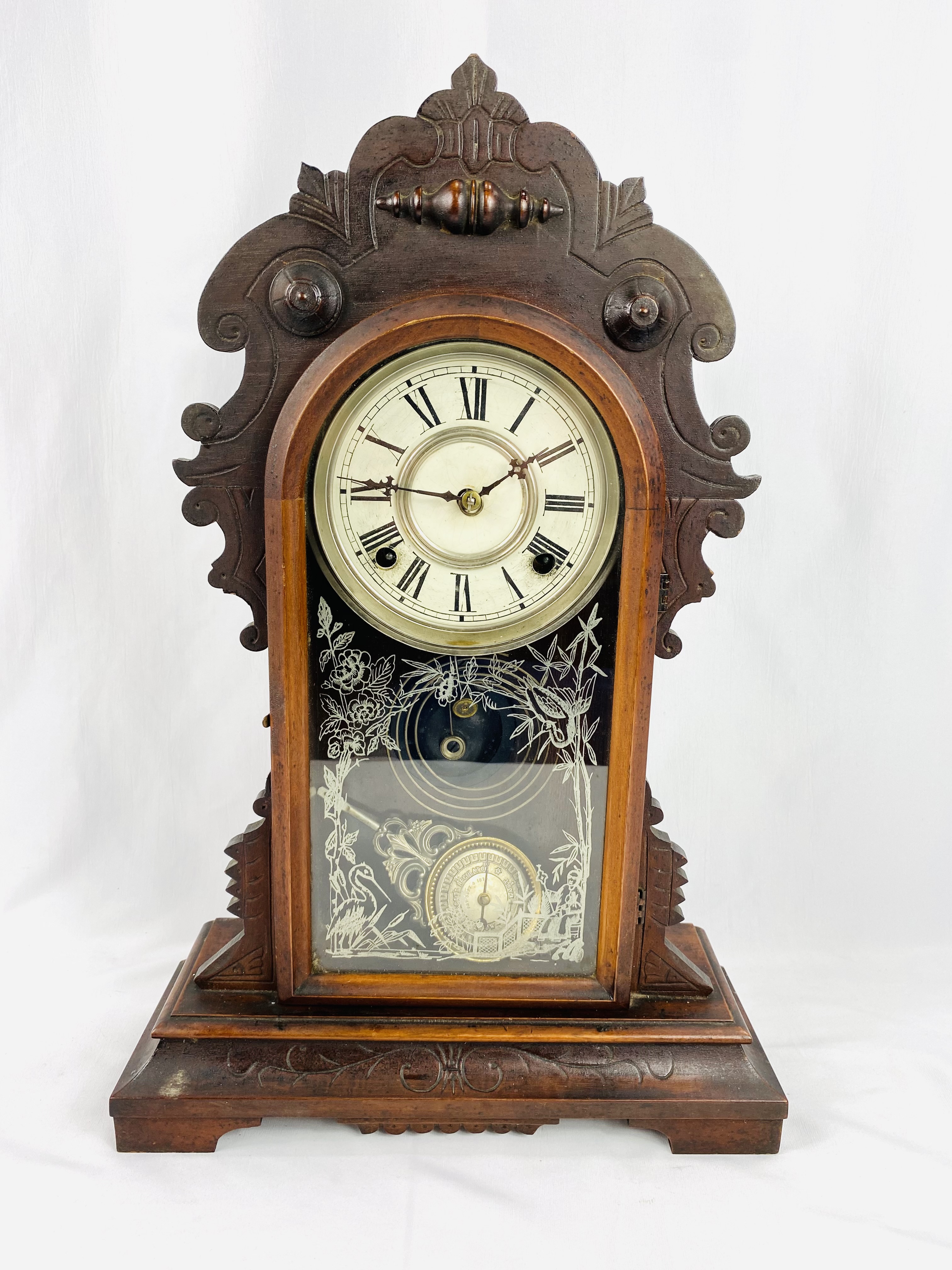 Wood cased mantel clock together with a wall mounted barometer - Image 2 of 6