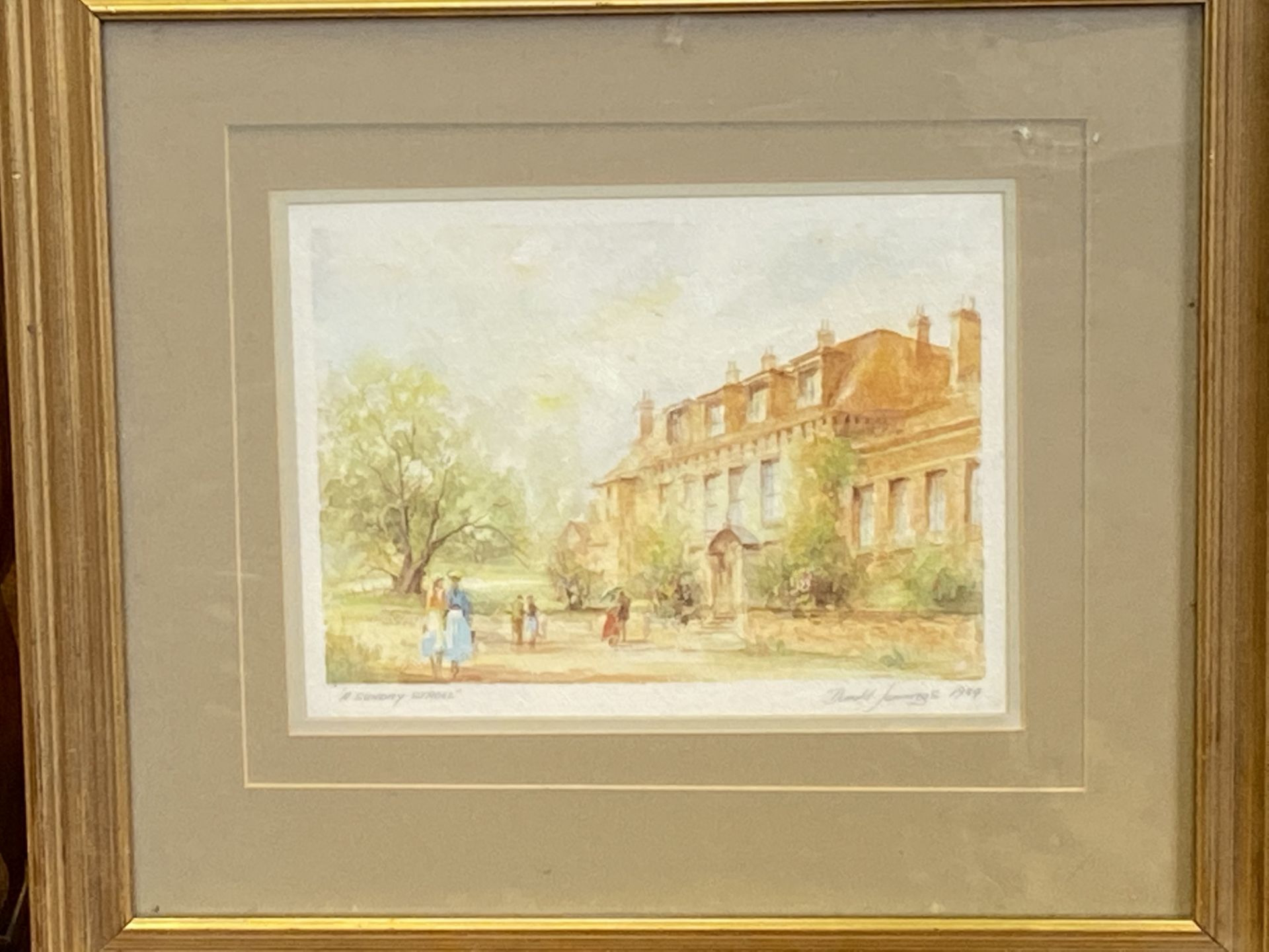 Framed and glazed watercolour 'A Sunday Stroll' - Image 4 of 4