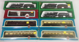 Two 00 gauge locomotives and for carriages