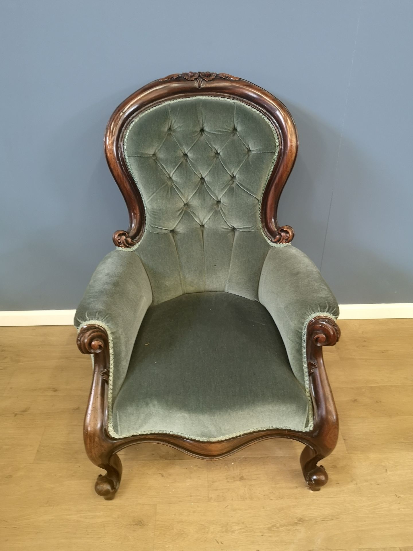 Mahogany framed button back bedroom chair