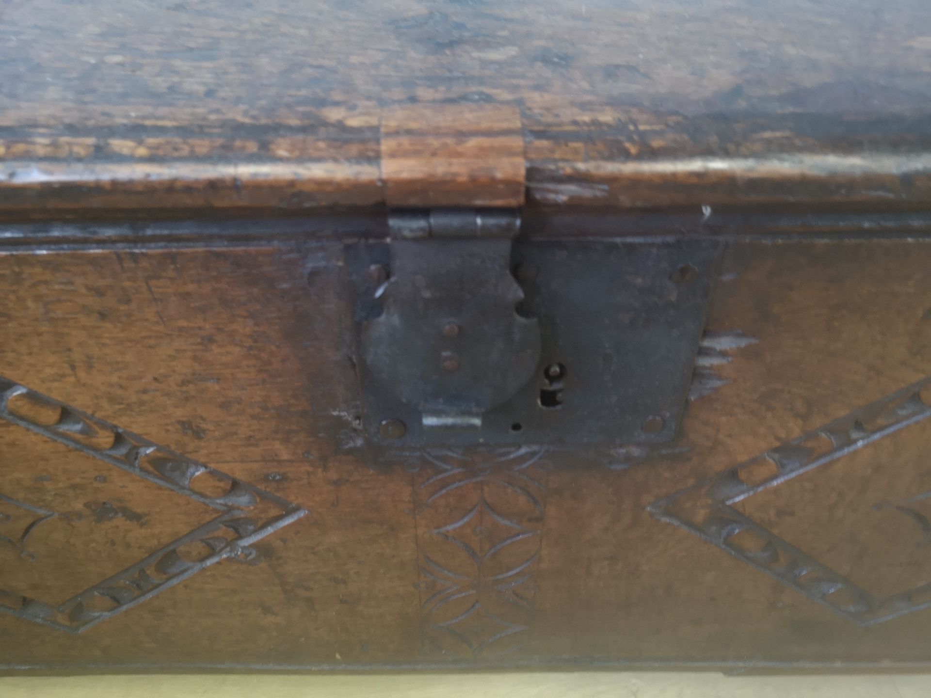19th century oak dome topped coffer - Image 2 of 5