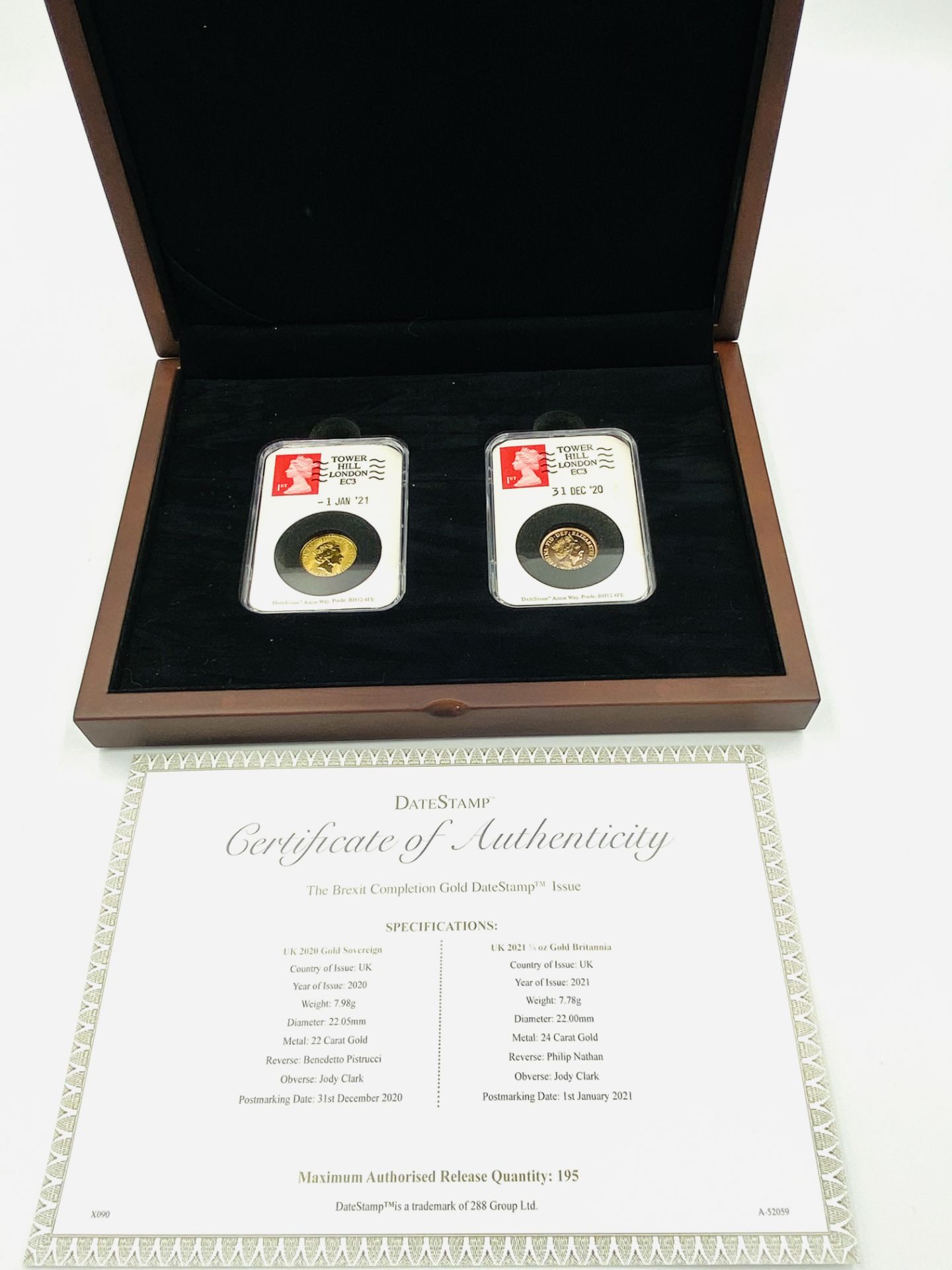 DateStamp Brexit Completion Issue, comprising 2020 gold sovereign and 2021 gold Britannia - Image 2 of 5