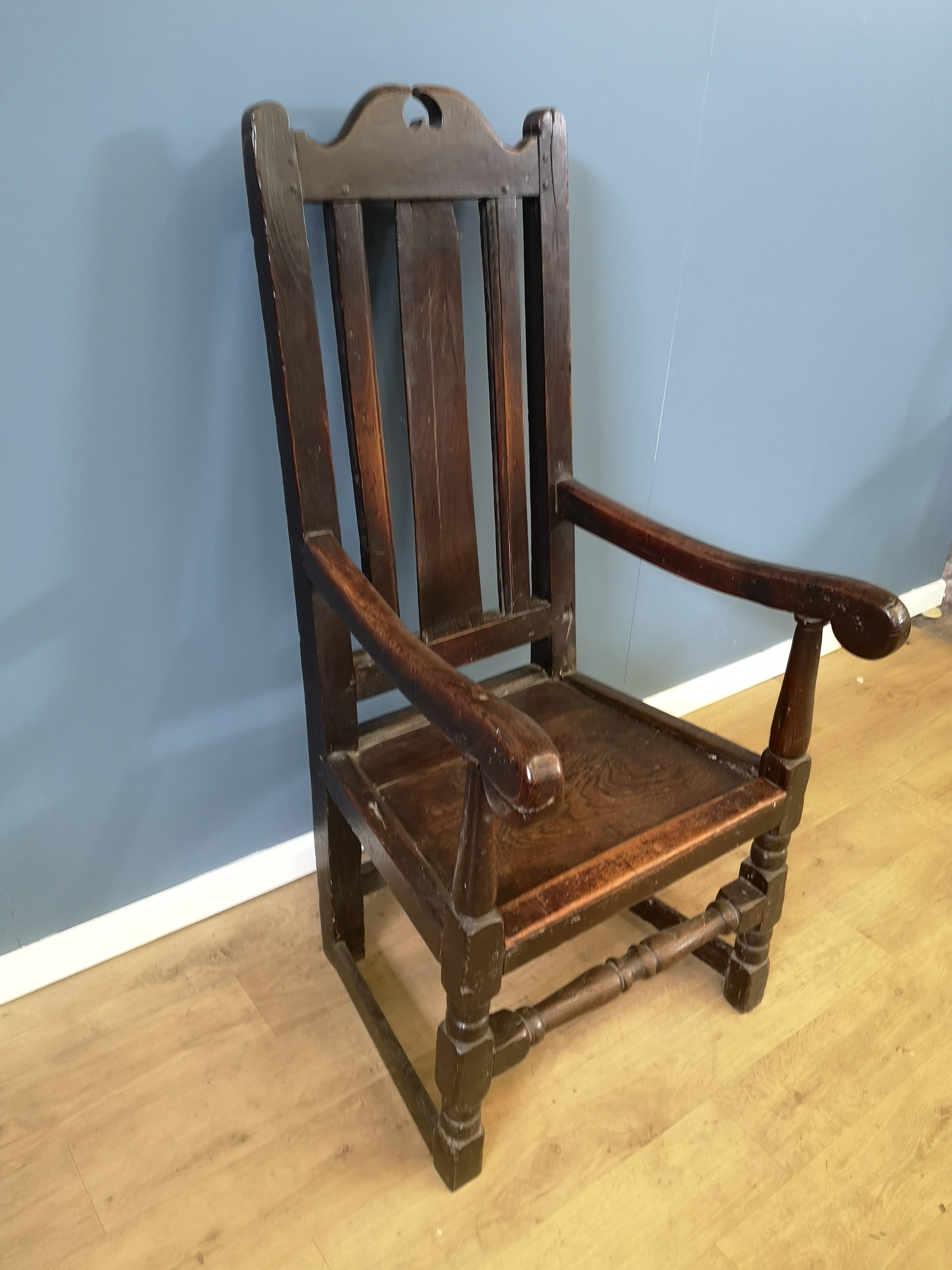 Oak and elm rail back armchair - Image 2 of 5