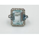 Platinum, aquamarine and diamond ring